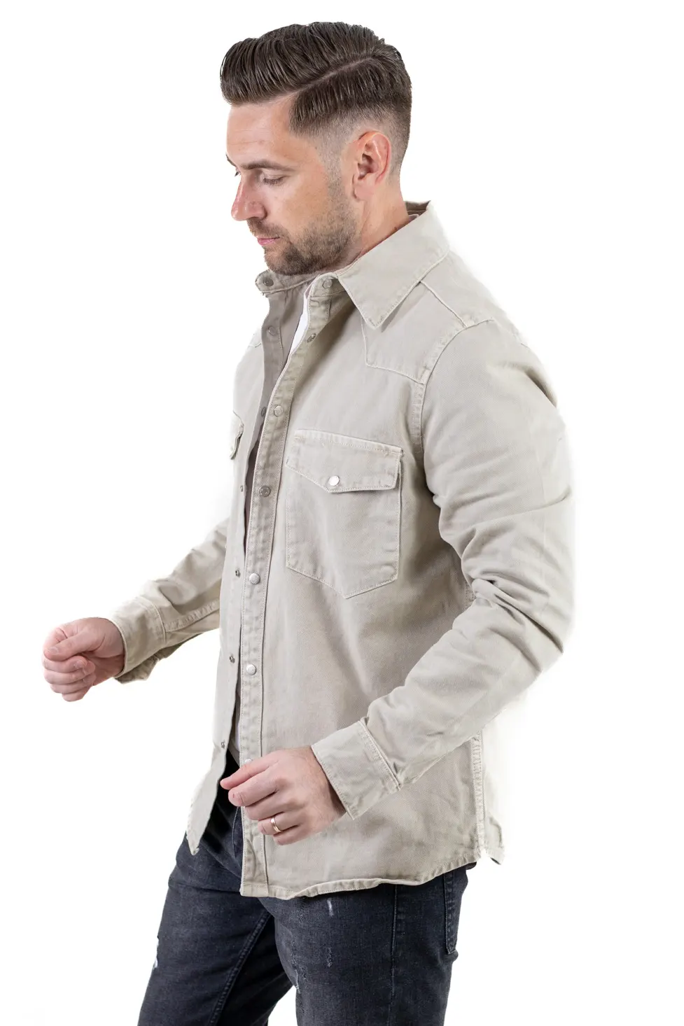 Camasa tip jacheta din denim – verde olive [1]