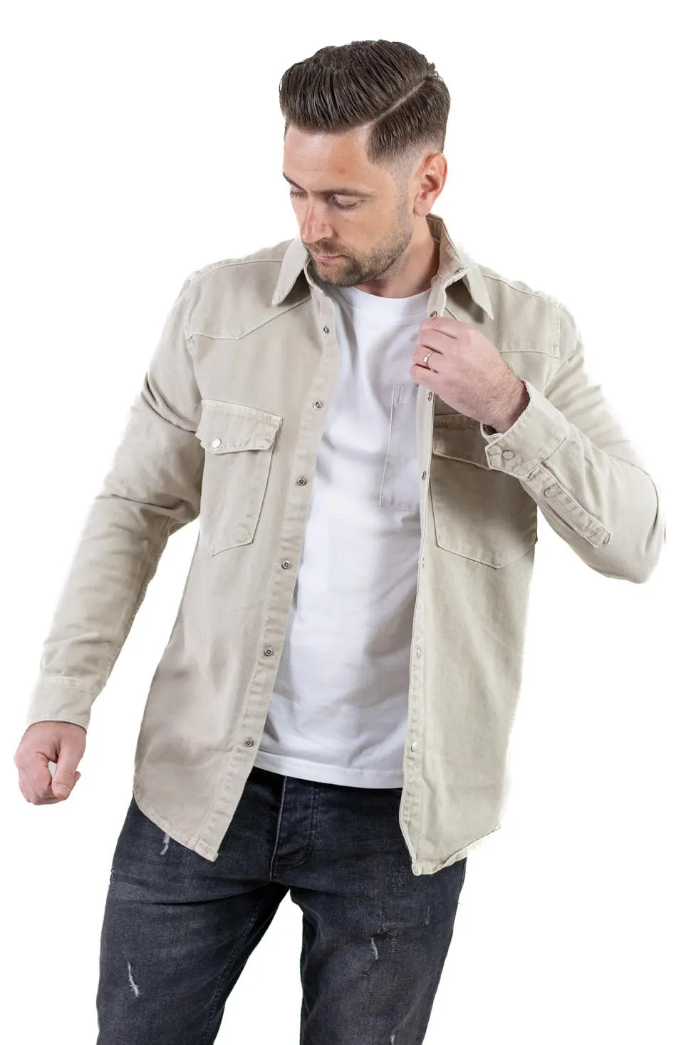 Camasa tip jacheta din denim – verde olive [5]