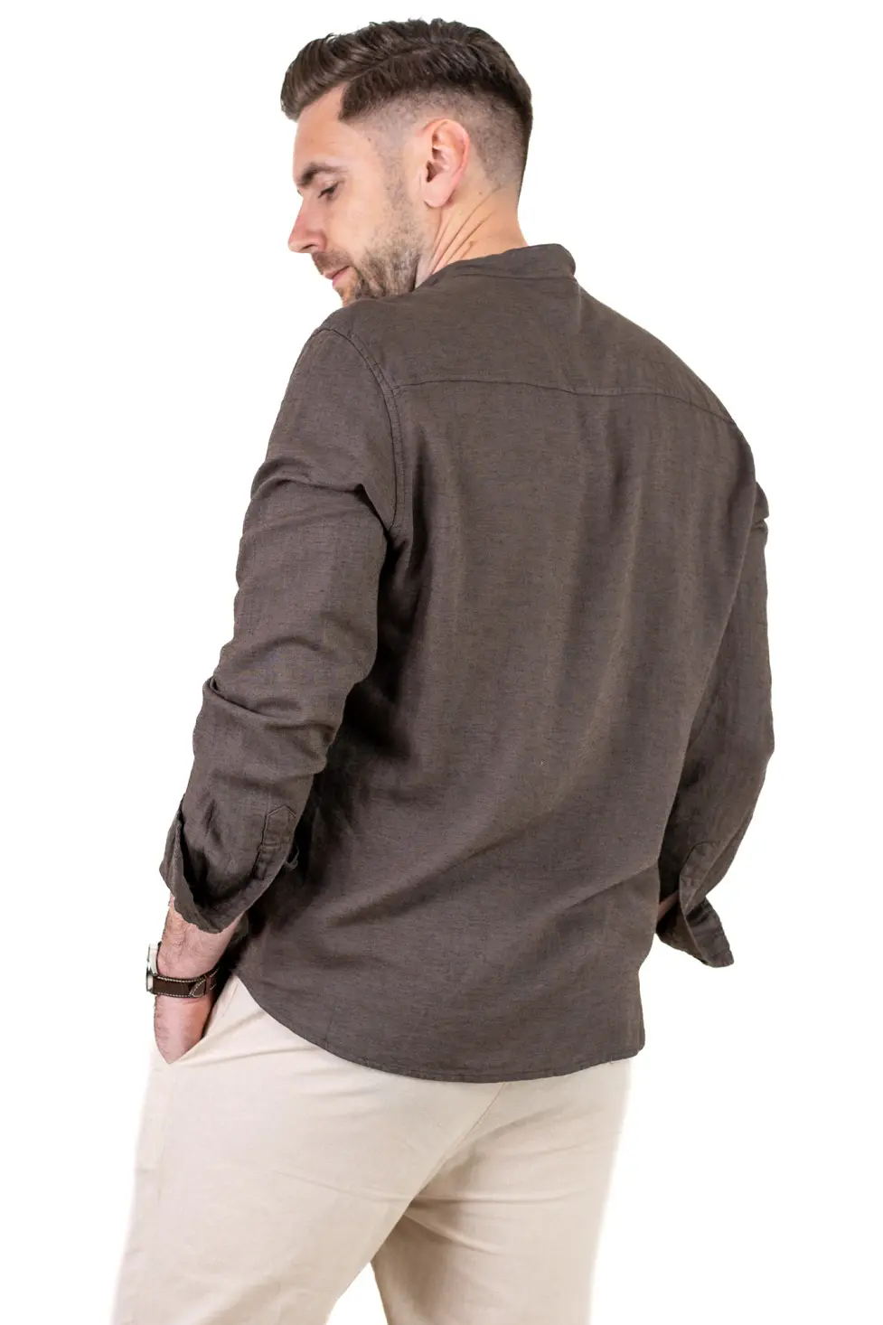 Cămașă maro din in 100% – Made in Italy [4]