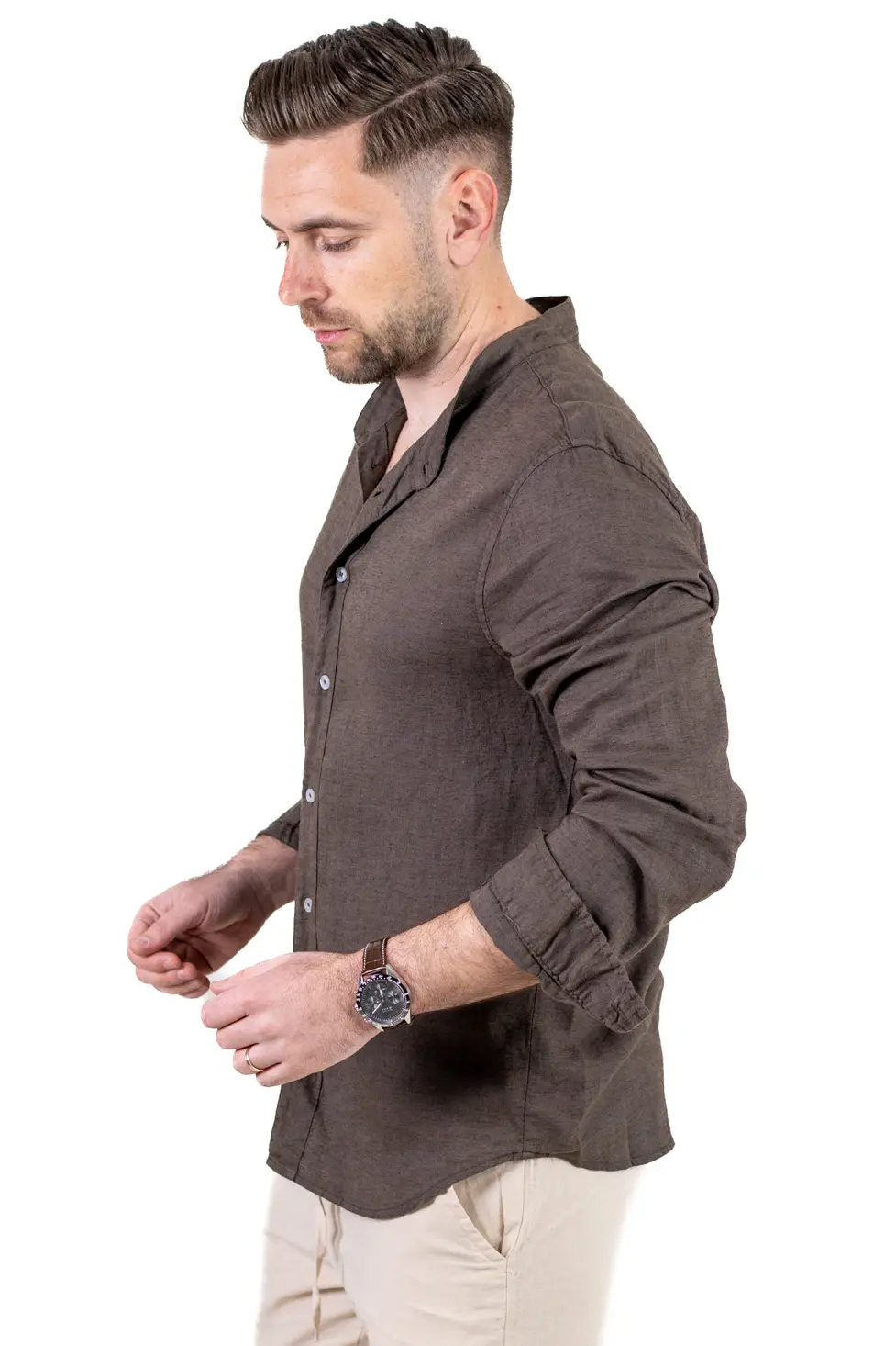 Cămașă maro din in 100% – Made in Italy [3]