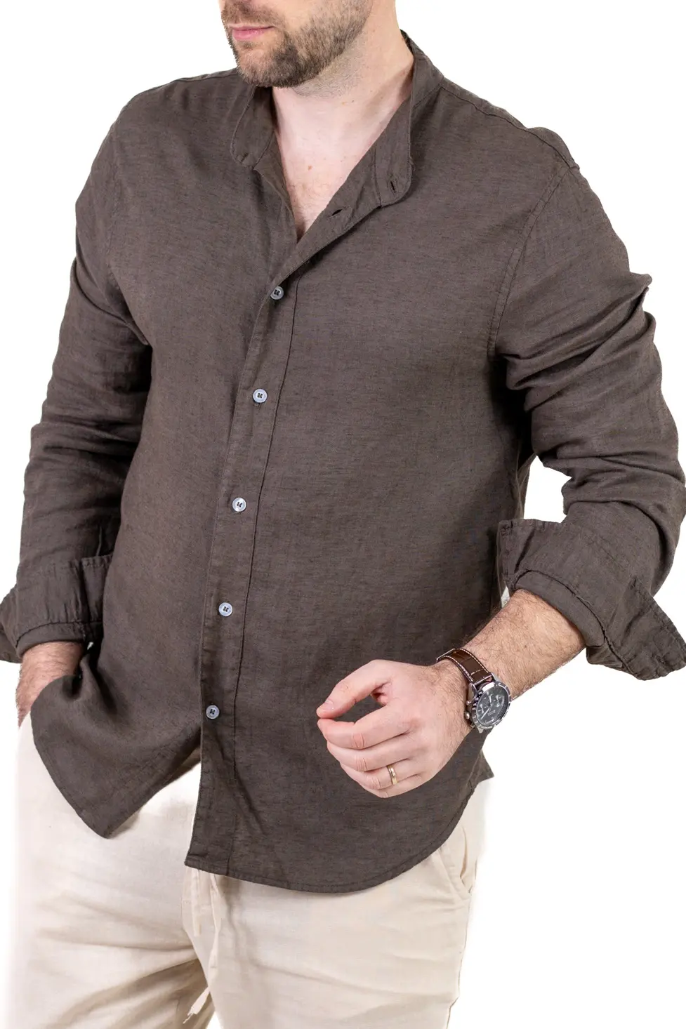 Cămașă maro din in 100% – Made in Italy [1]