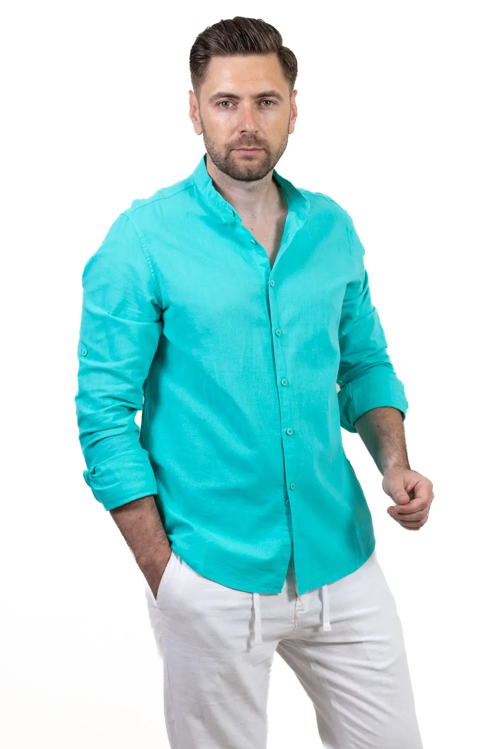 Barbati - Camasa verde aqua barbati din in