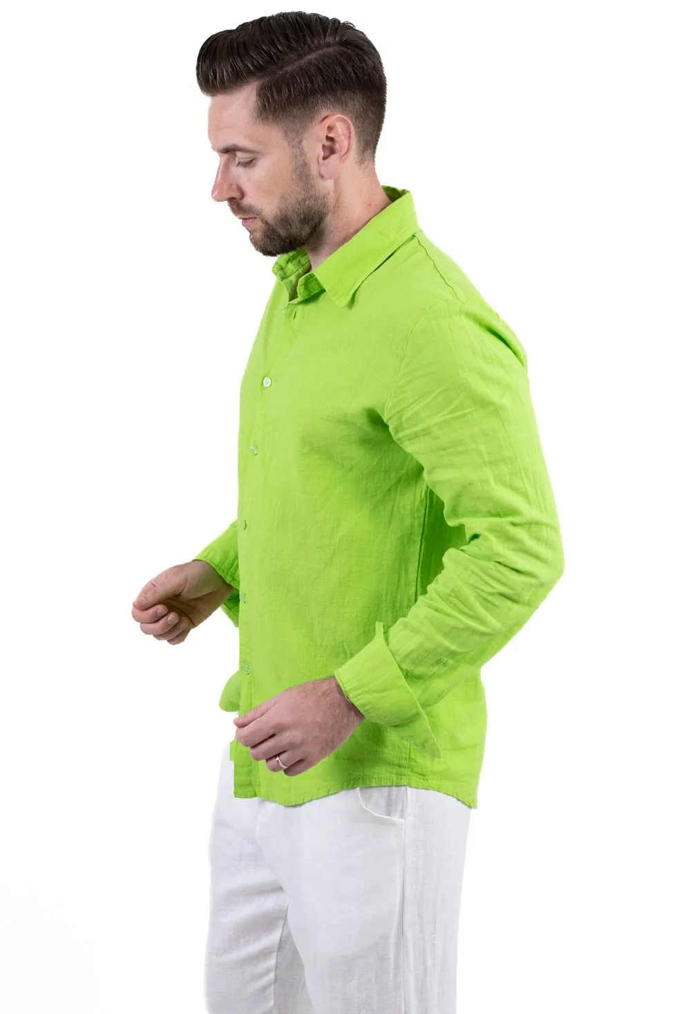 Cămașă verde mar 100% din in cu guler clasic [3]