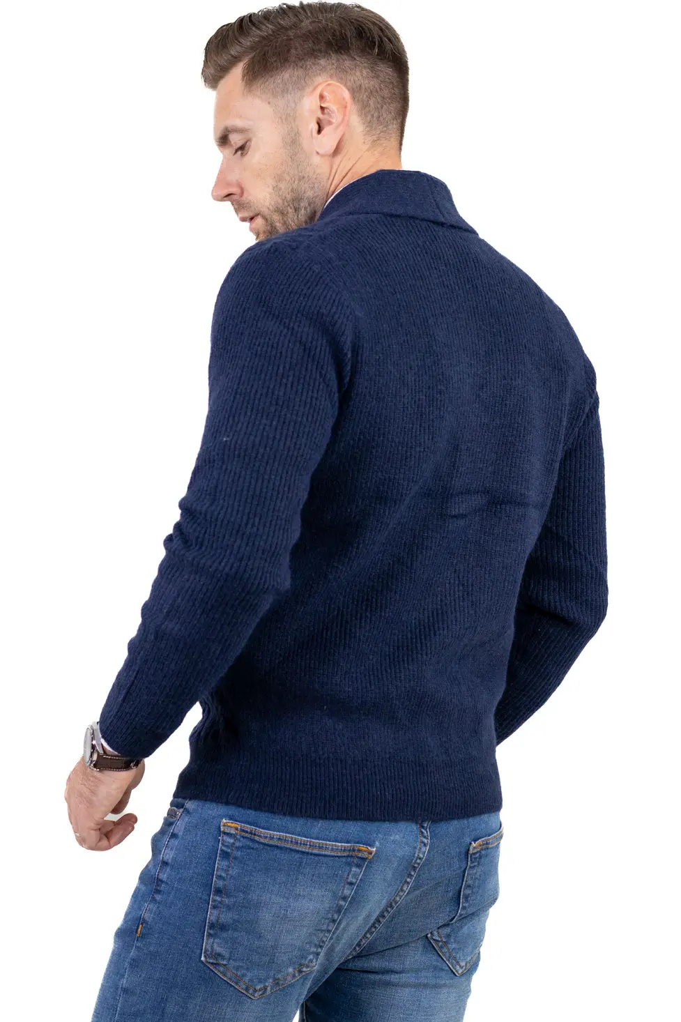Cardigan bărbați bleumarin cu torsade și rever [7]
