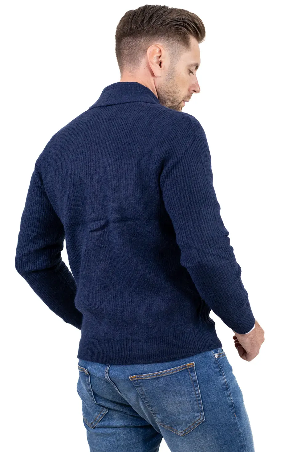 Cardigan bărbați bleumarin cu torsade și rever [6]