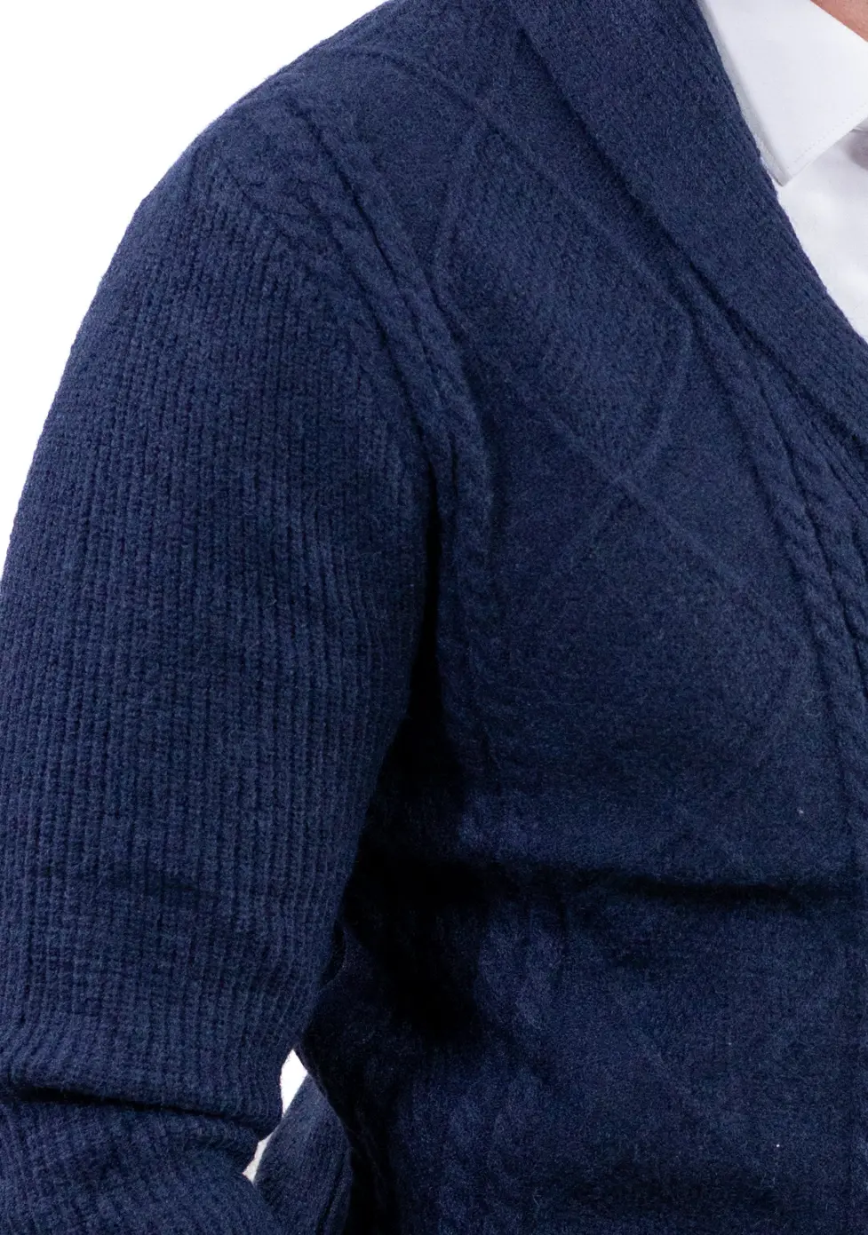 Cardigan bărbați bleumarin cu torsade și rever [9]