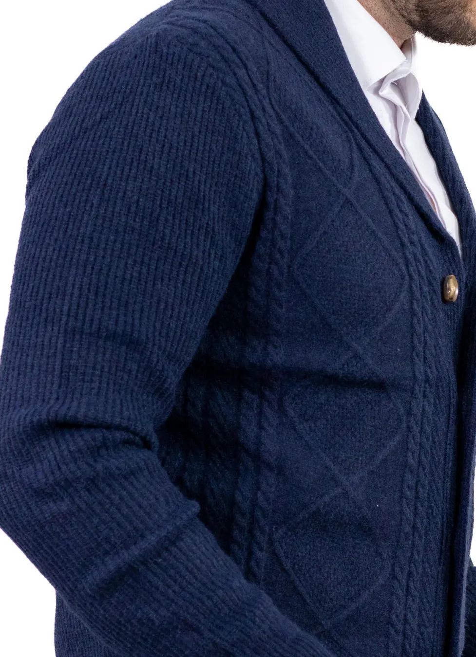Cardigan bărbați bleumarin cu torsade și rever [5]