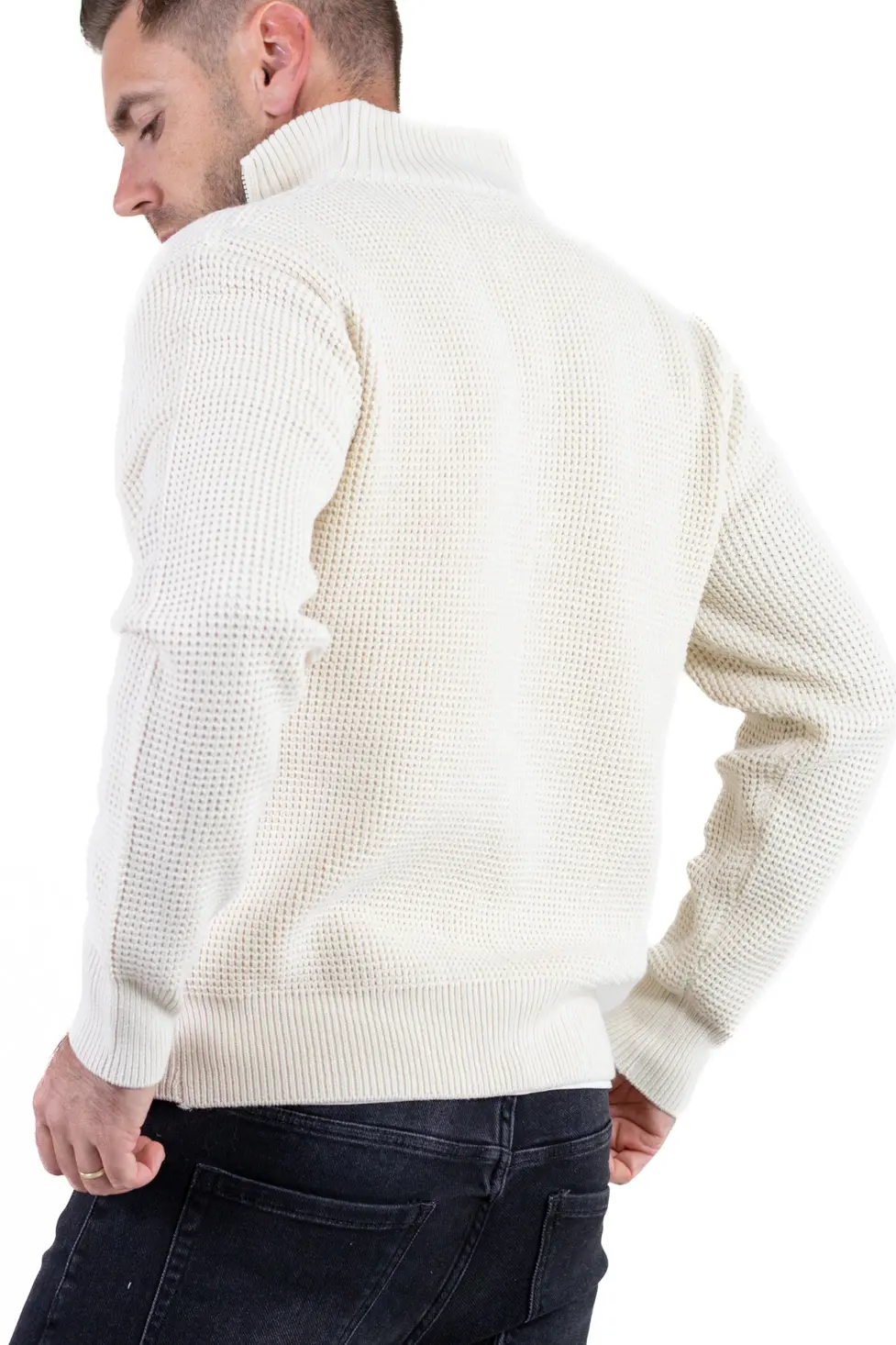 Cardigan bărbați crem din tricot cu fermoar și guler semi-înalt [8]