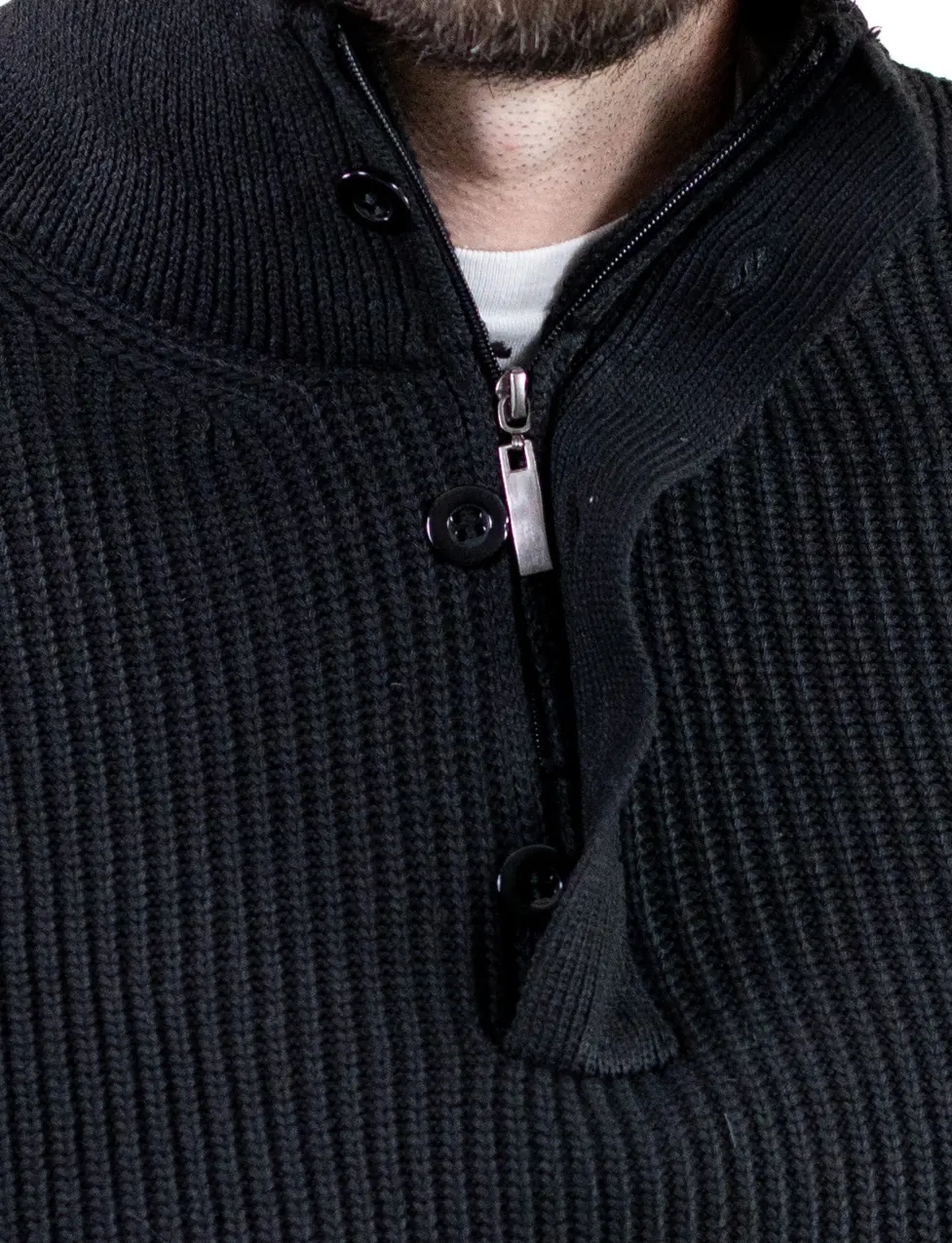 Pulover bărbați din tricot cu guler semi-înălțat și fermoar negru [1]