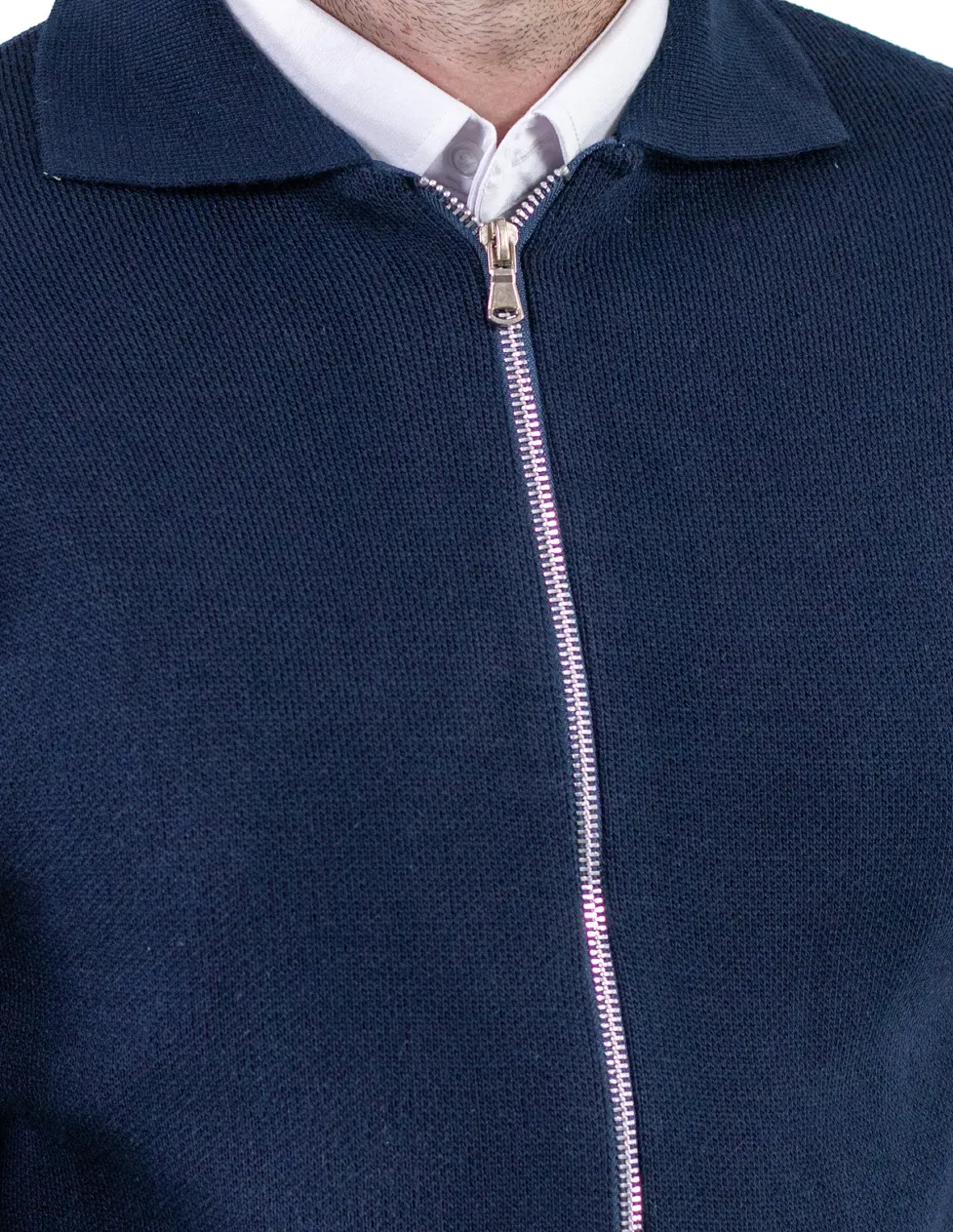 Cardigan bleumarin din tricot cu fermoar si guler normal [6]