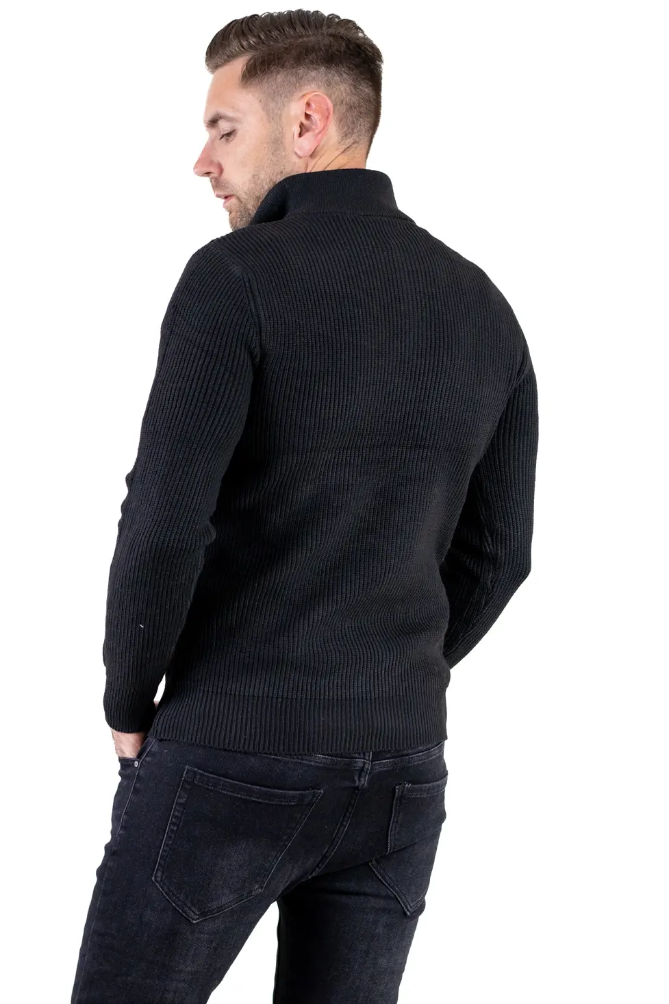 Pulover bărbați din tricot cu guler semi-înălțat și fermoar negru [7]