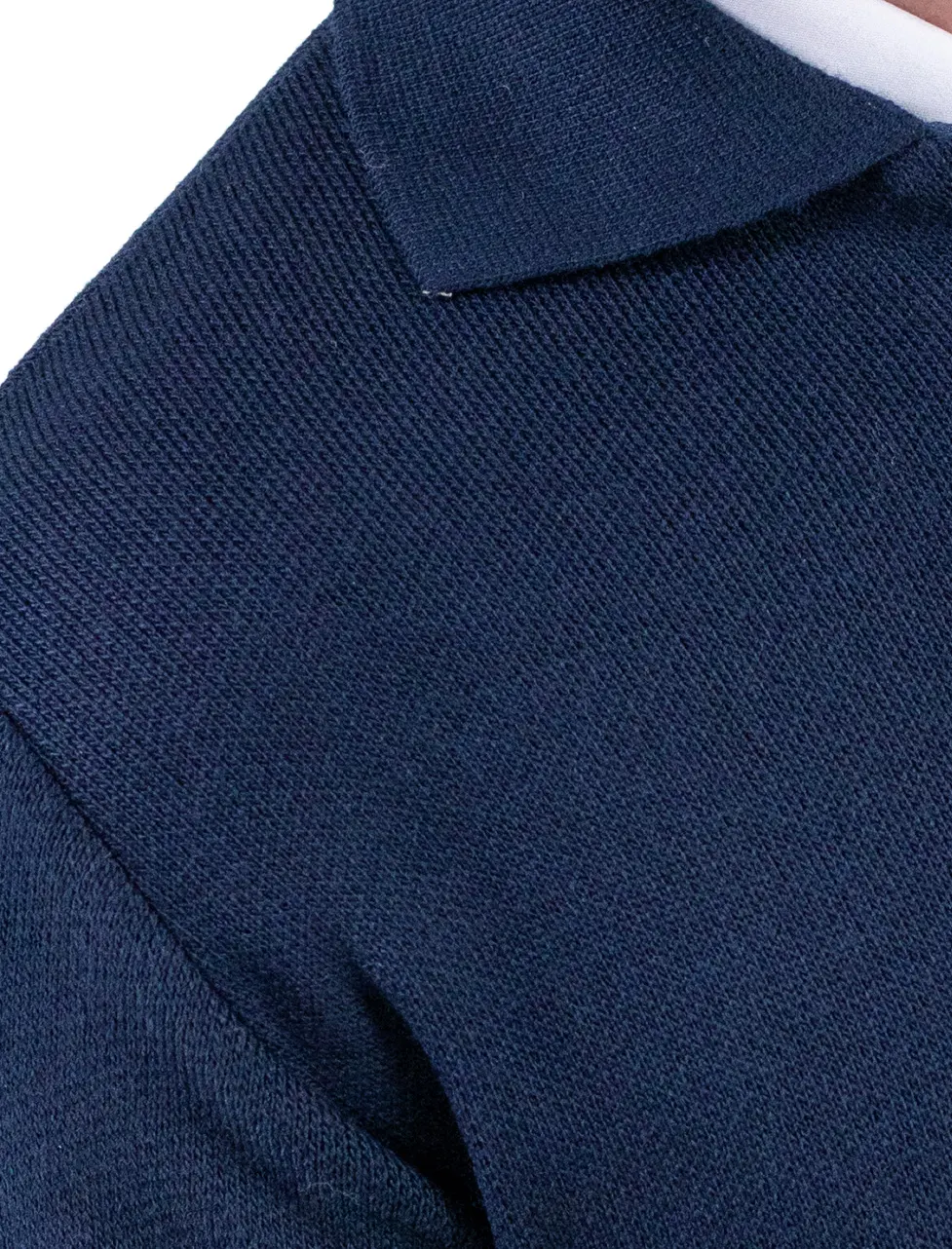 Cardigan bleumarin din tricot cu fermoar si guler normal [7]
