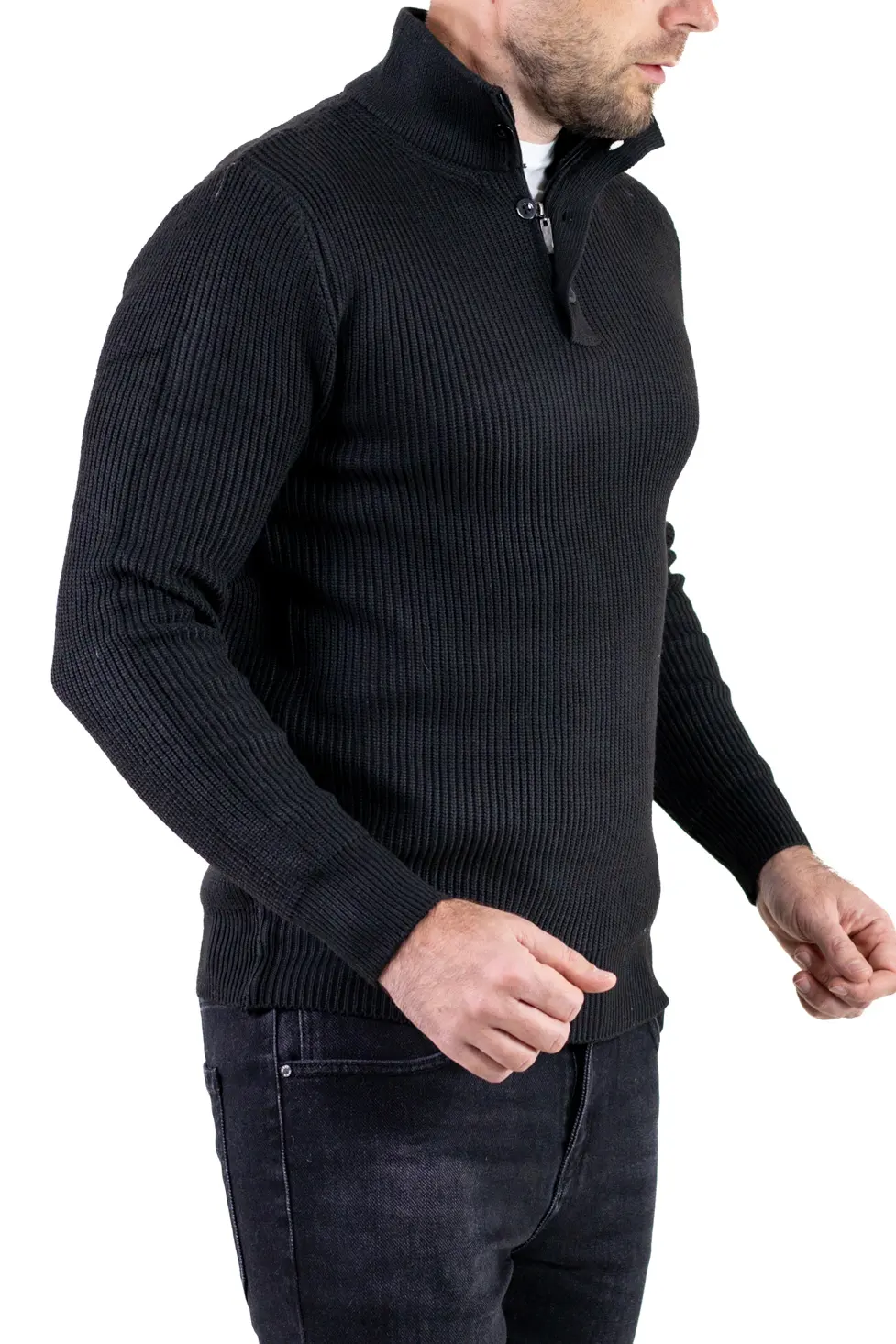 Pulover bărbați din tricot cu guler semi-înălțat și fermoar negru [6]