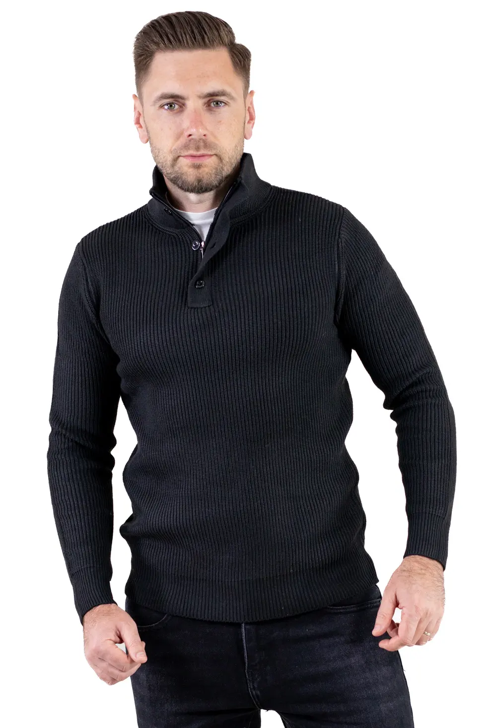 Pulover bărbați din tricot cu guler semi-înălțat și fermoar negru [4]