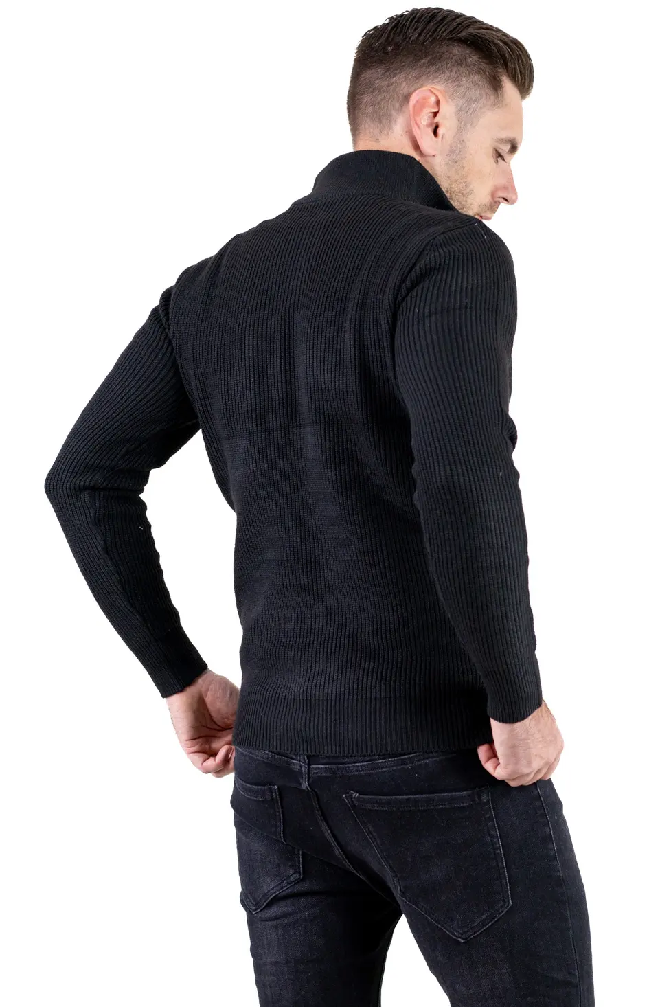 Pulover bărbați din tricot cu guler semi-înălțat și fermoar negru [8]
