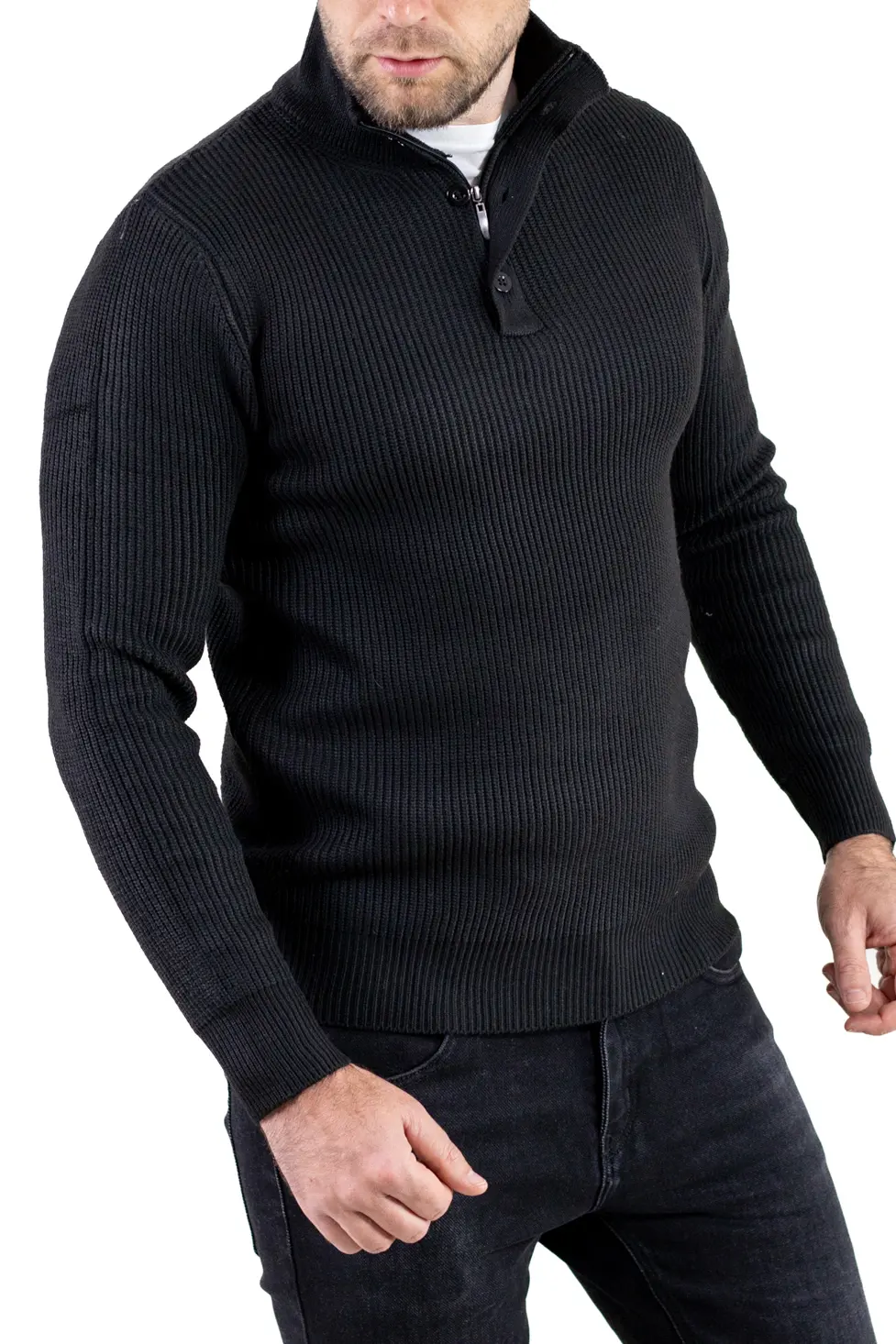 Pulover bărbați din tricot cu guler semi-înălțat și fermoar negru [5]