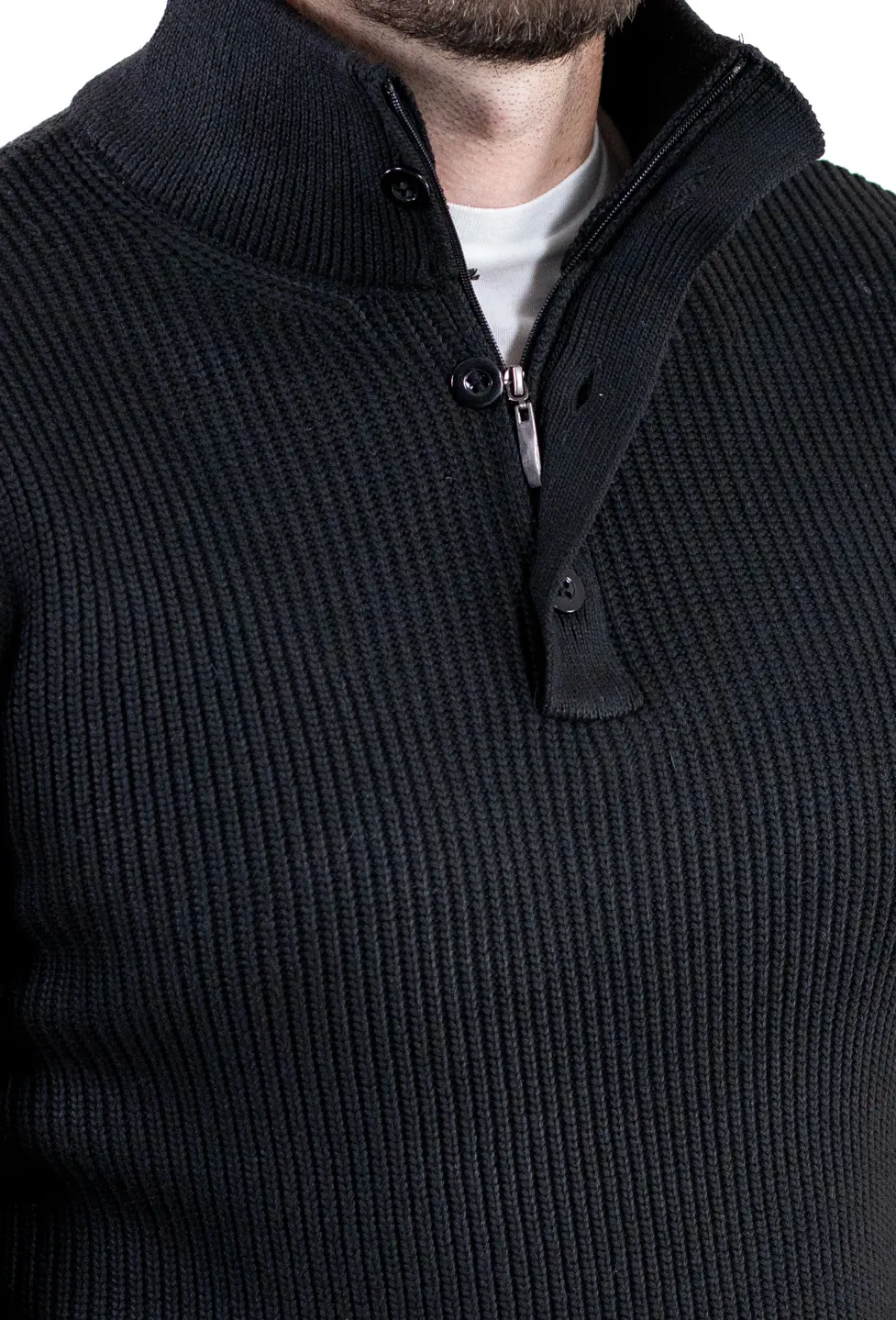 Pulover bărbați din tricot cu guler semi-înălțat și fermoar negru [3]