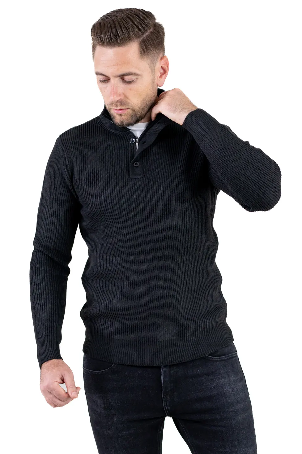 Pulover bărbați din tricot cu guler semi-înălțat și fermoar negru [9]
