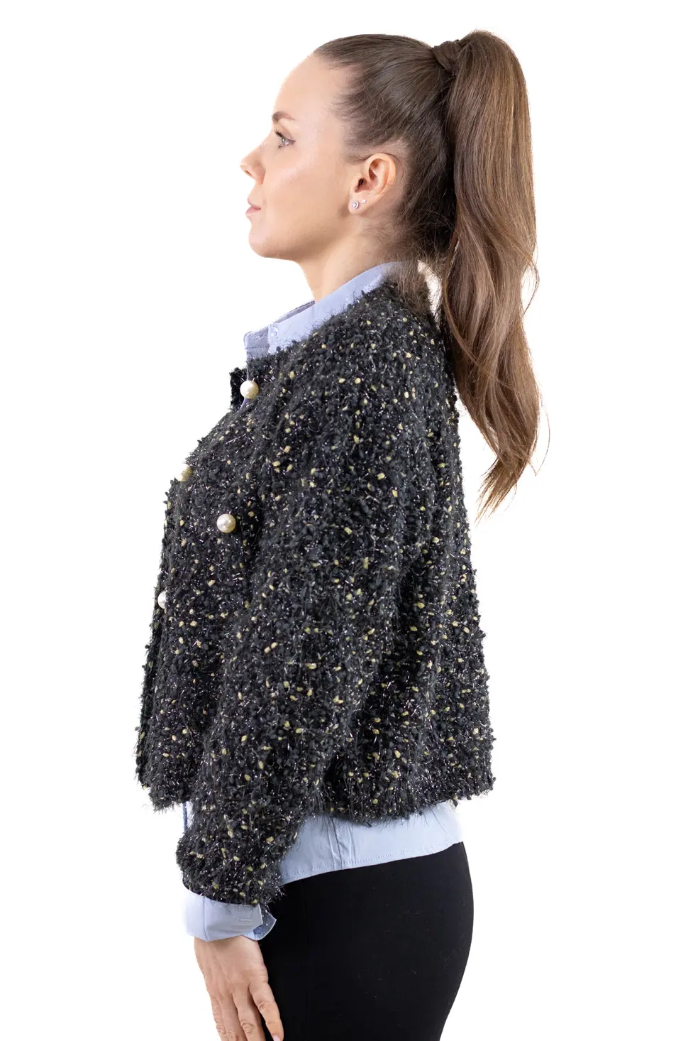 Cardigan buclé cu nasturi tip perlă – tricot elegant pentru femei [2]