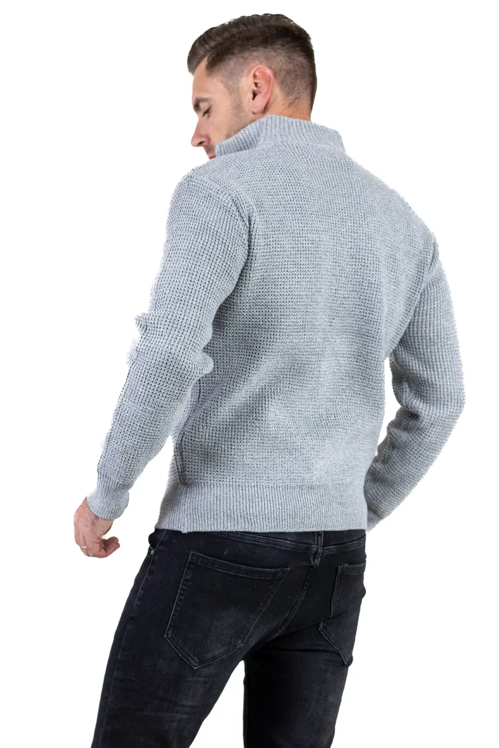 Cardigan bărbați gri din tricot cu fermoar și guler semi-înalt [8]