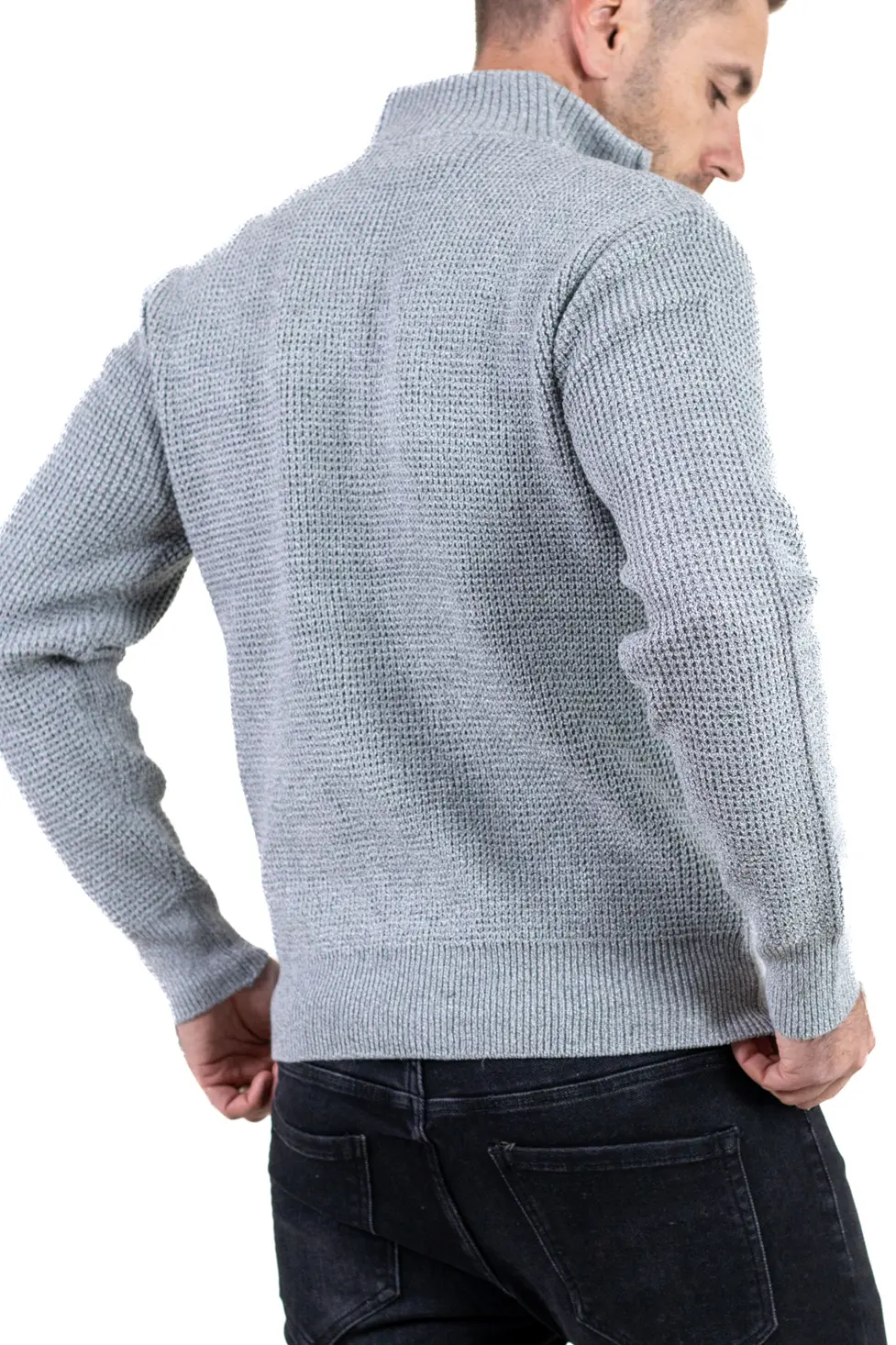 Cardigan bărbați gri din tricot cu fermoar și guler semi-înalt [7]
