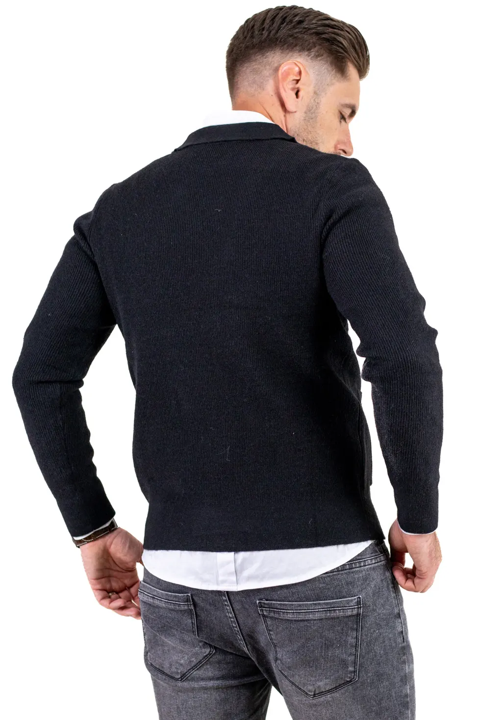Cardigan elegant bărbați cu fermoar dublu șiguler clasic, negru [7]