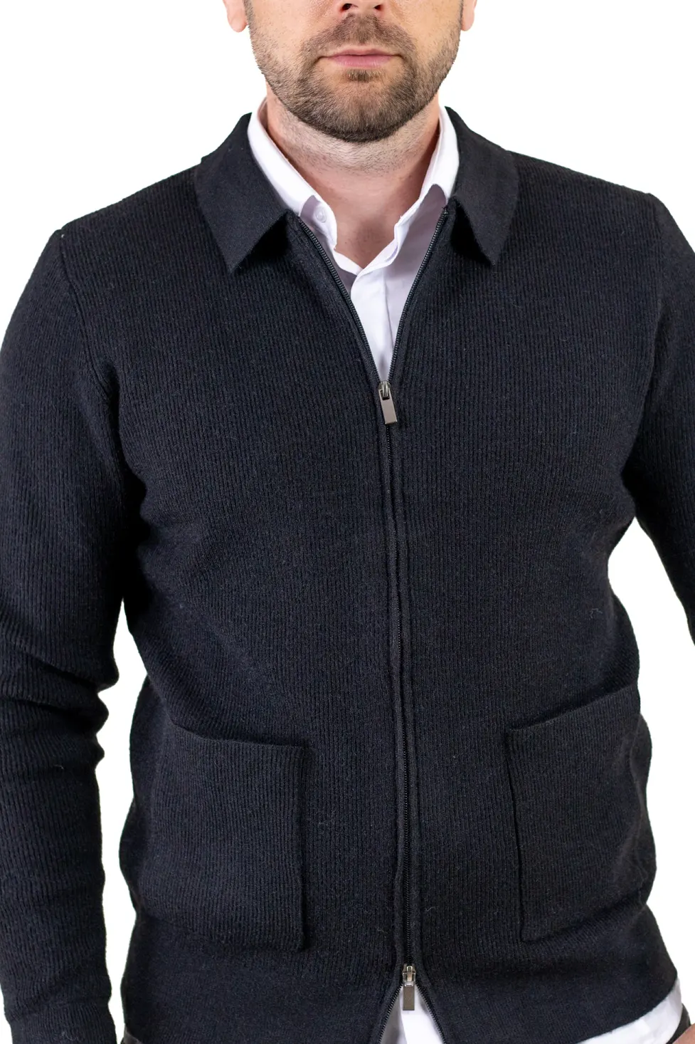 Cardigan elegant bărbați cu fermoar dublu șiguler clasic, negru [1]