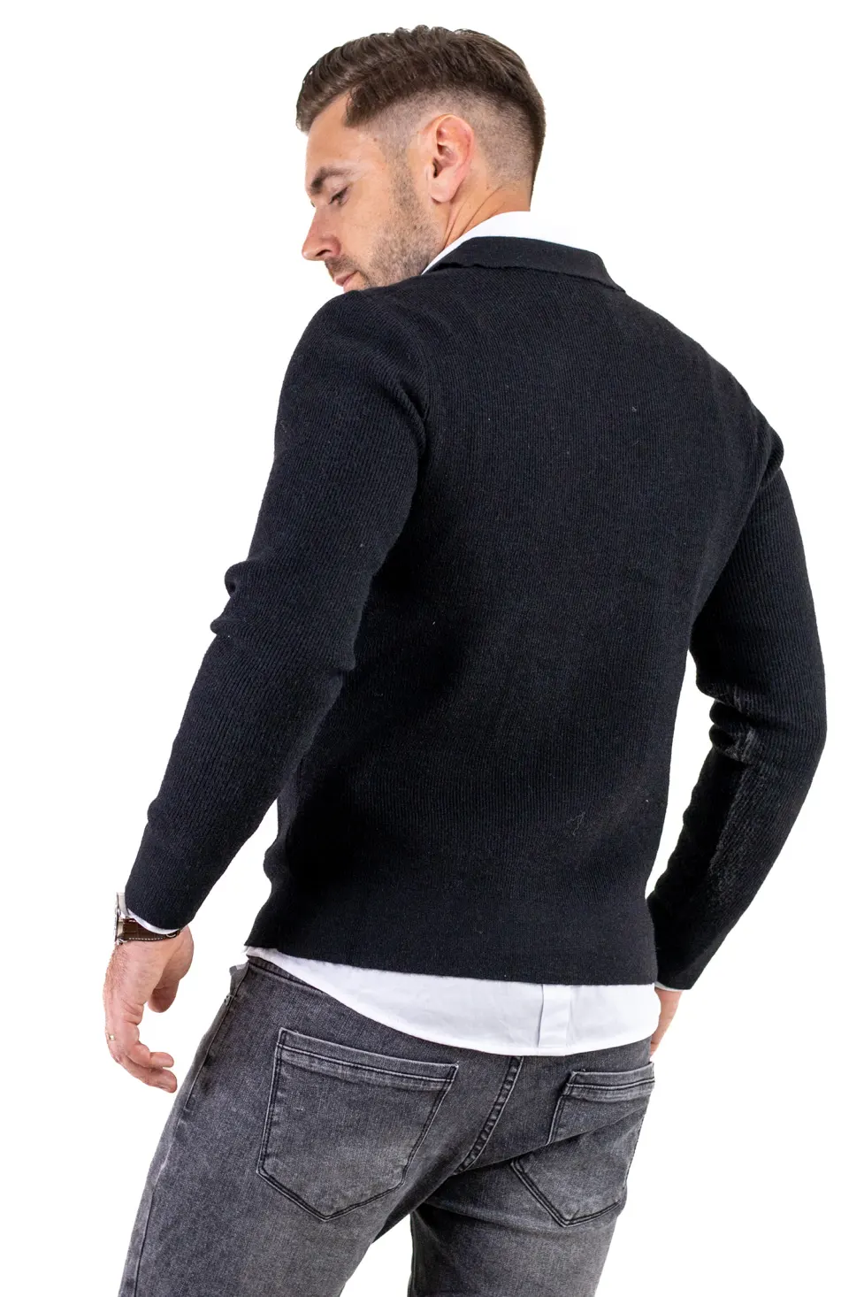 Cardigan elegant bărbați cu fermoar dublu șiguler clasic, negru [8]