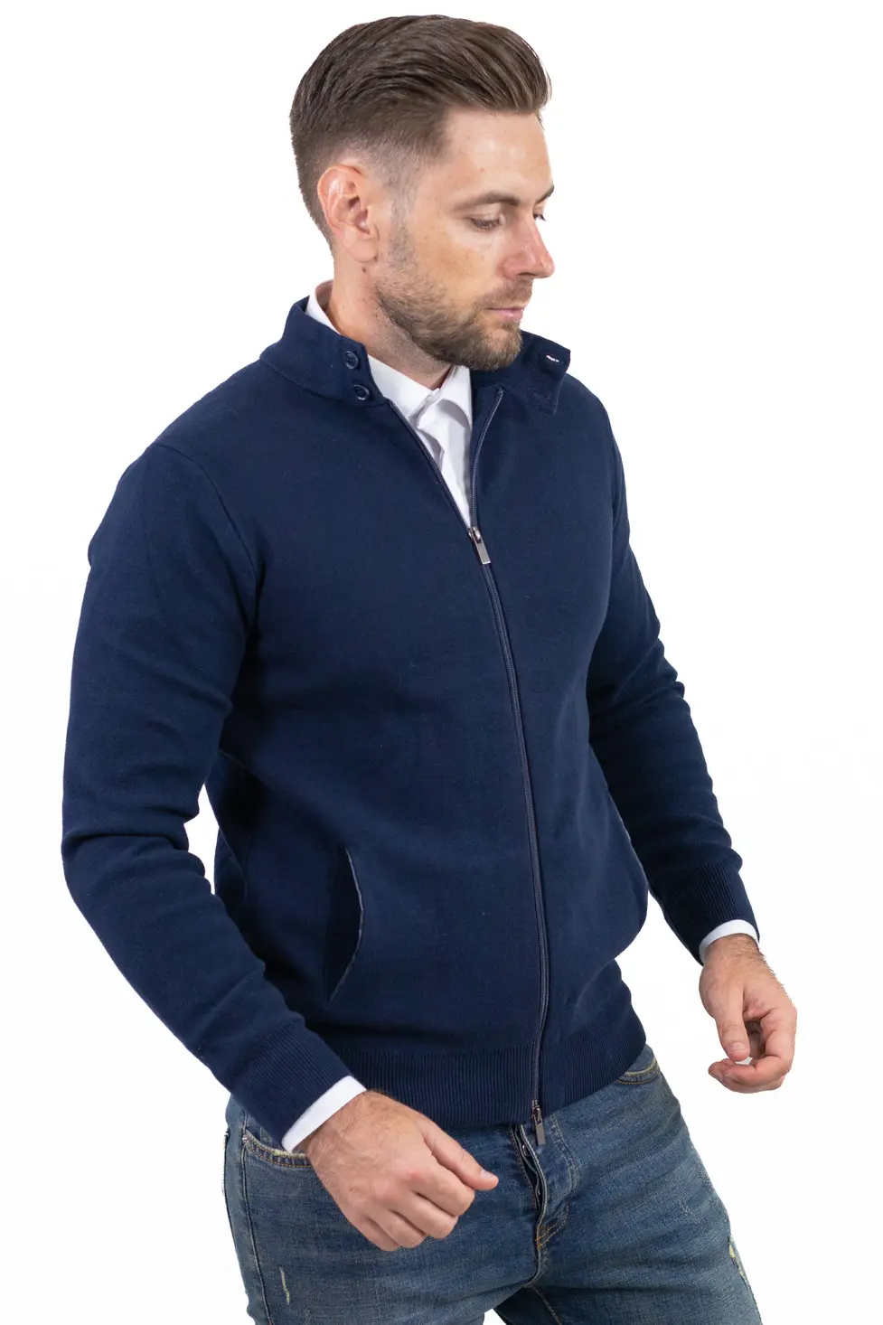 Cardigan elegant bărbați bleumarin cu fermoar dublu [4]