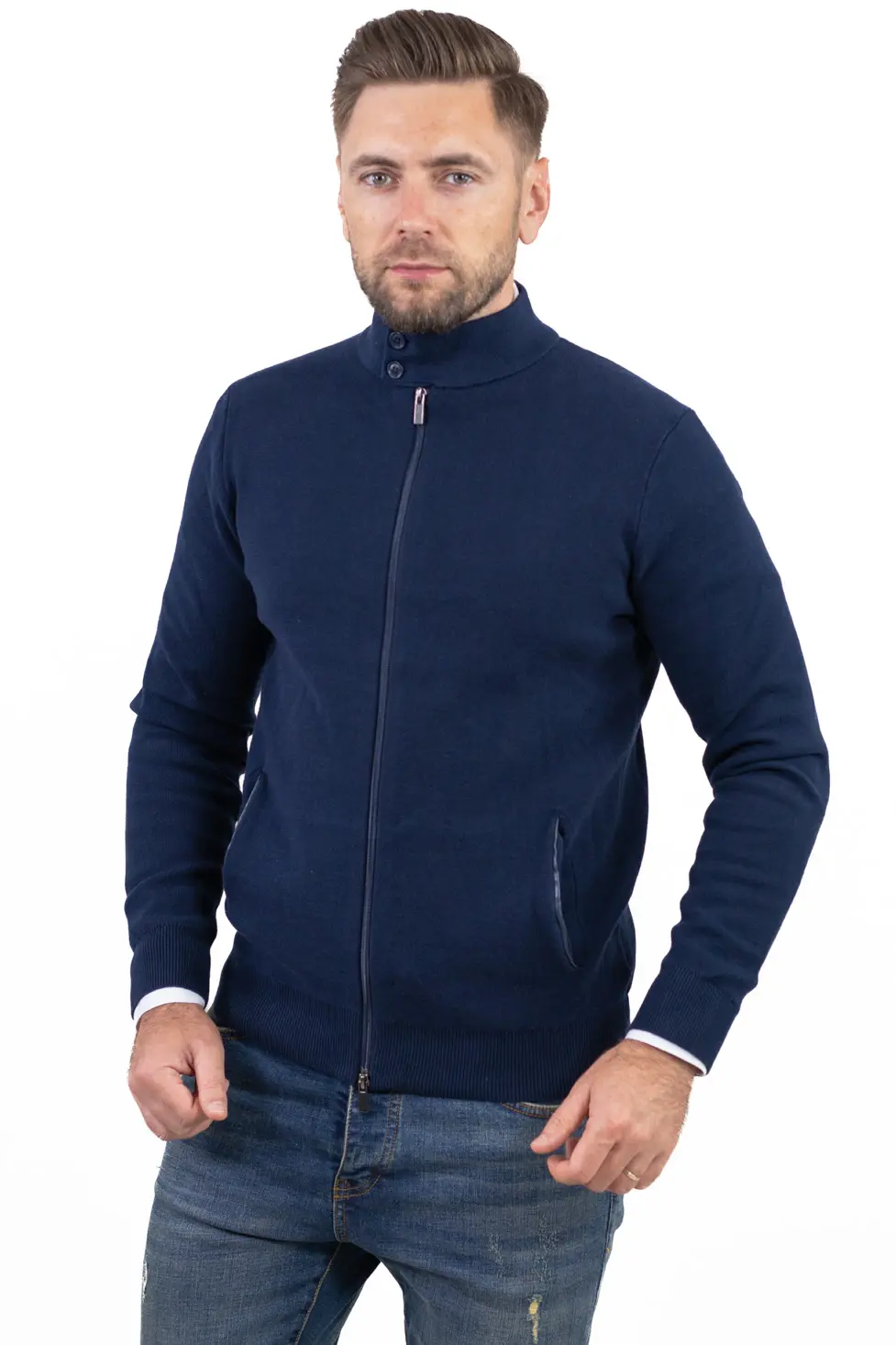 Cardigan elegant bărbați bleumarin cu fermoar dublu [3]