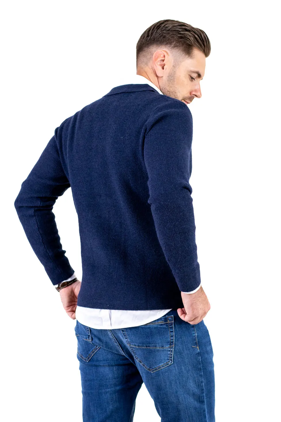 Cardigan elegant bărbați cu fermoar dublu șiguler clasic, bleumarin [8]