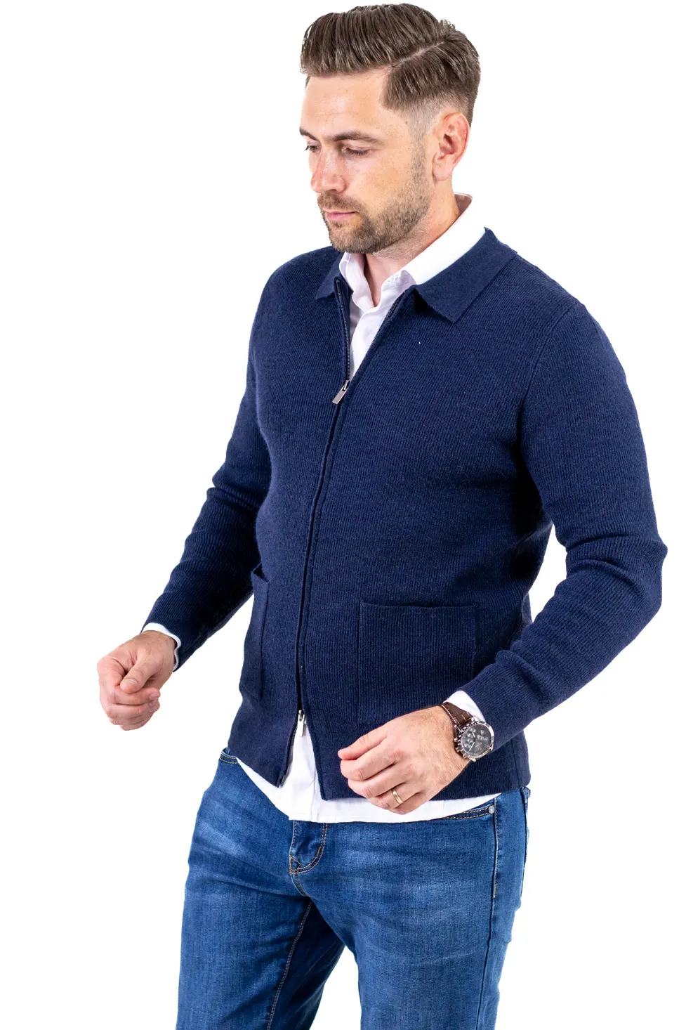 Cardigan elegant bărbați cu fermoar dublu șiguler clasic, bleumarin [5]