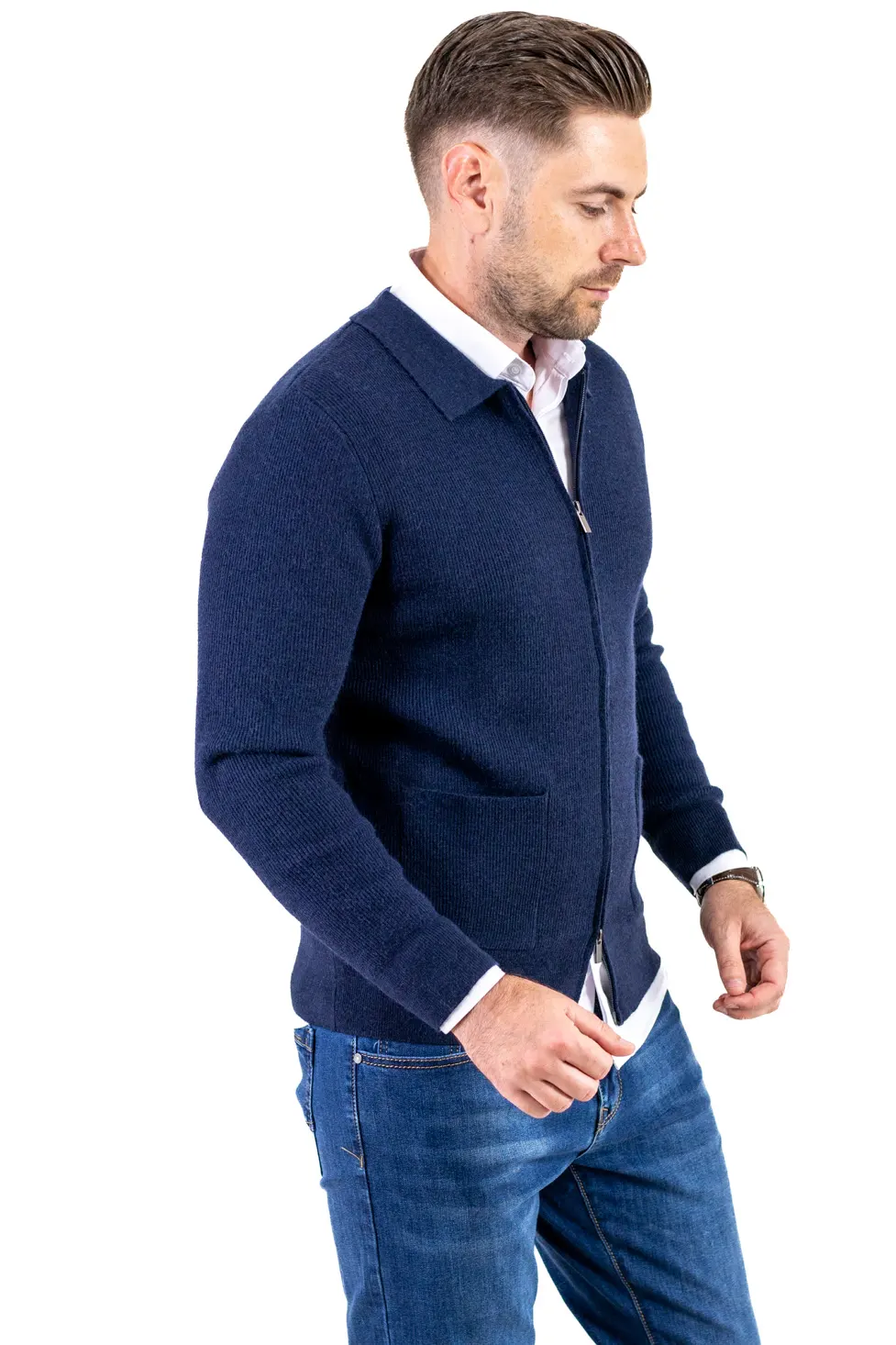 Cardigan elegant bărbați cu fermoar dublu șiguler clasic, bleumarin [6]