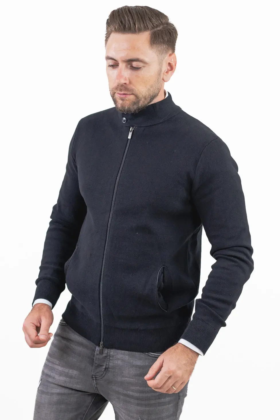 Cardigan elegant bărbați negru cu fermoar dublu [4]