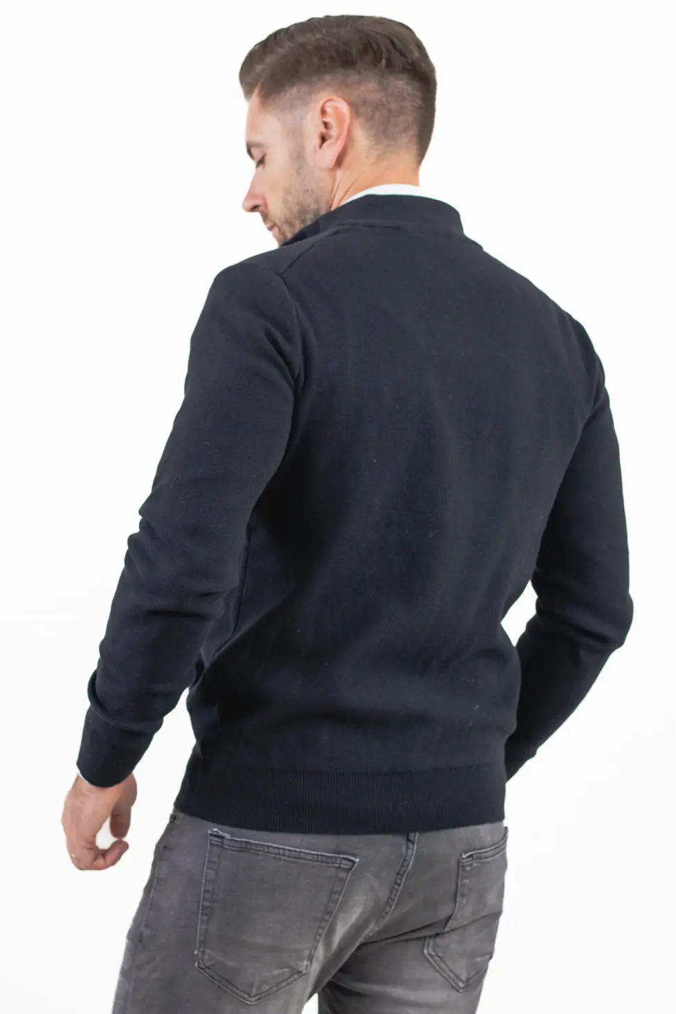 Cardigan elegant bărbați negru cu fermoar dublu [6]