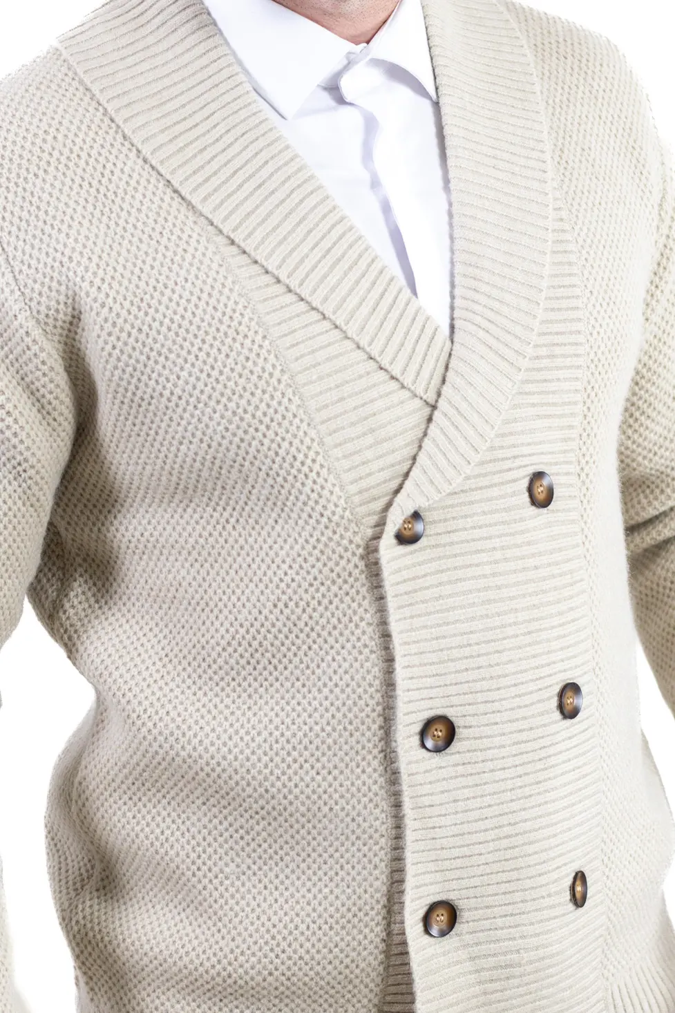 Cardigan crem bărbați elegant cu rever și nasturi [1]