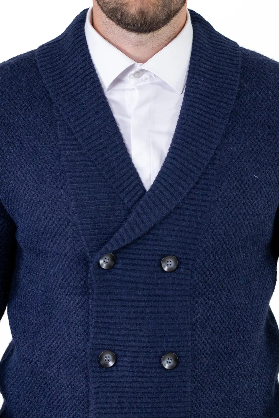 Cardigan bleumarin bărbați elegant cu rever și nasturi [2]