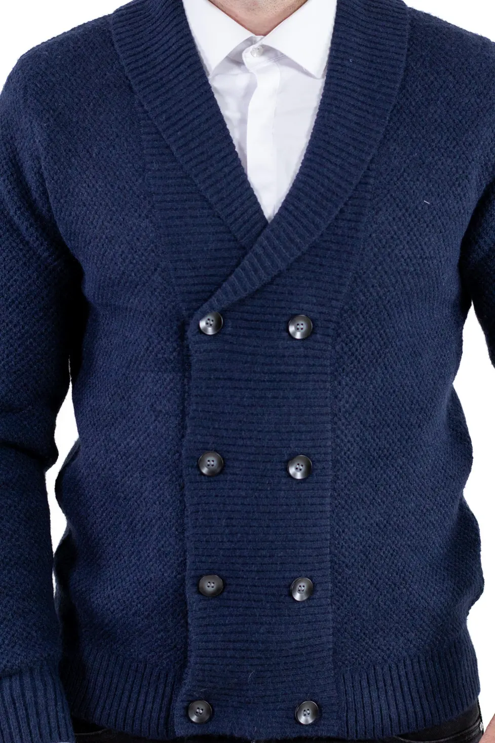 Cardigan bleumarin bărbați elegant cu rever și nasturi [1]