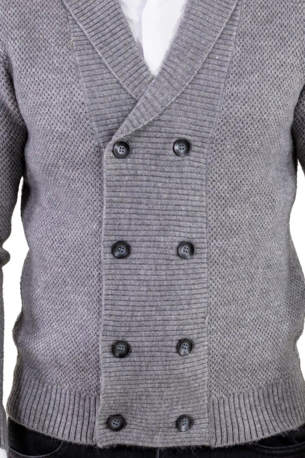 Cardigan gri bărbați elegant cu rever și nasturi [1]