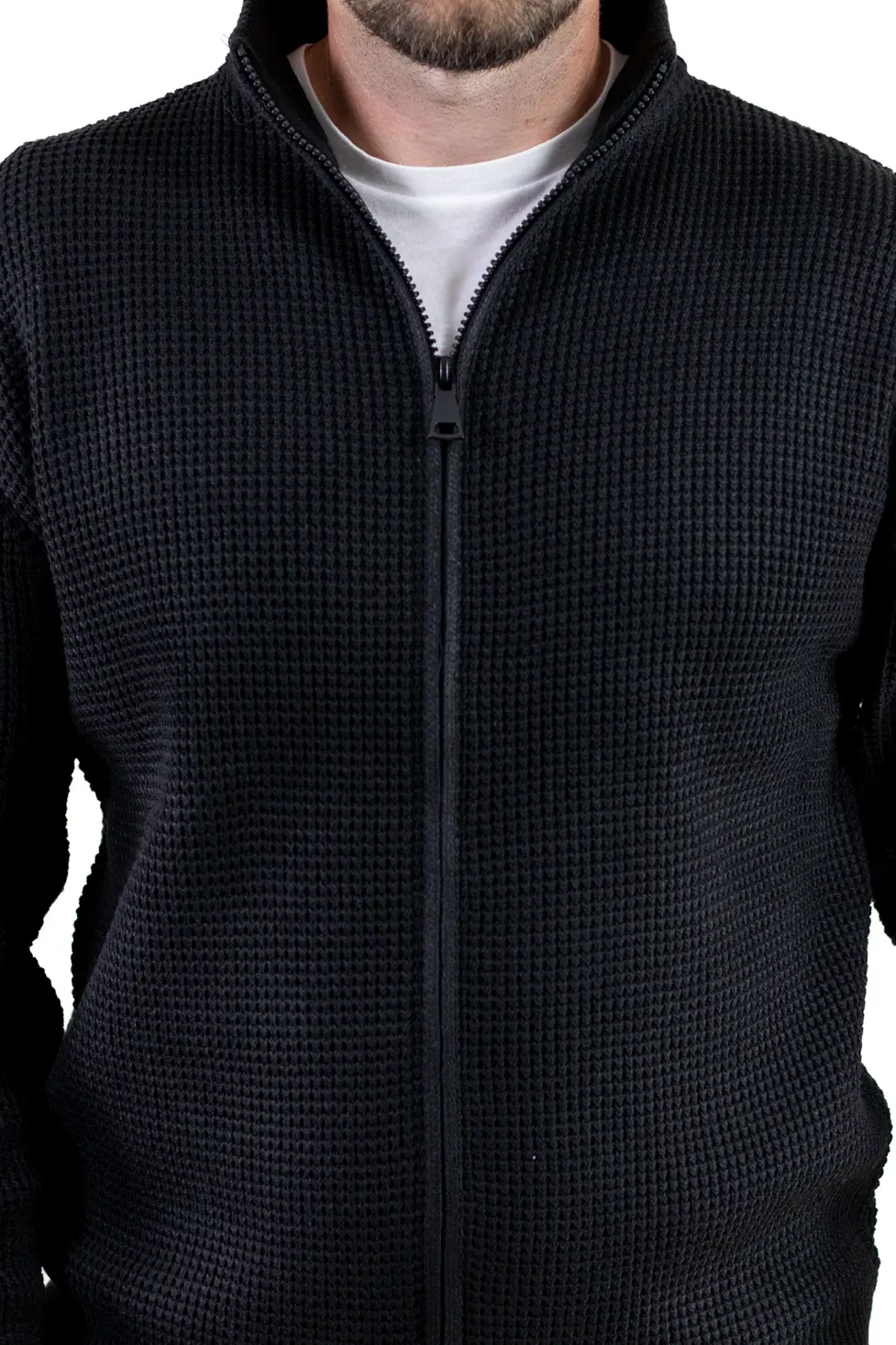 Cardigan bărbați negru din tricot cu fermoar și guler semi-înalt [1]