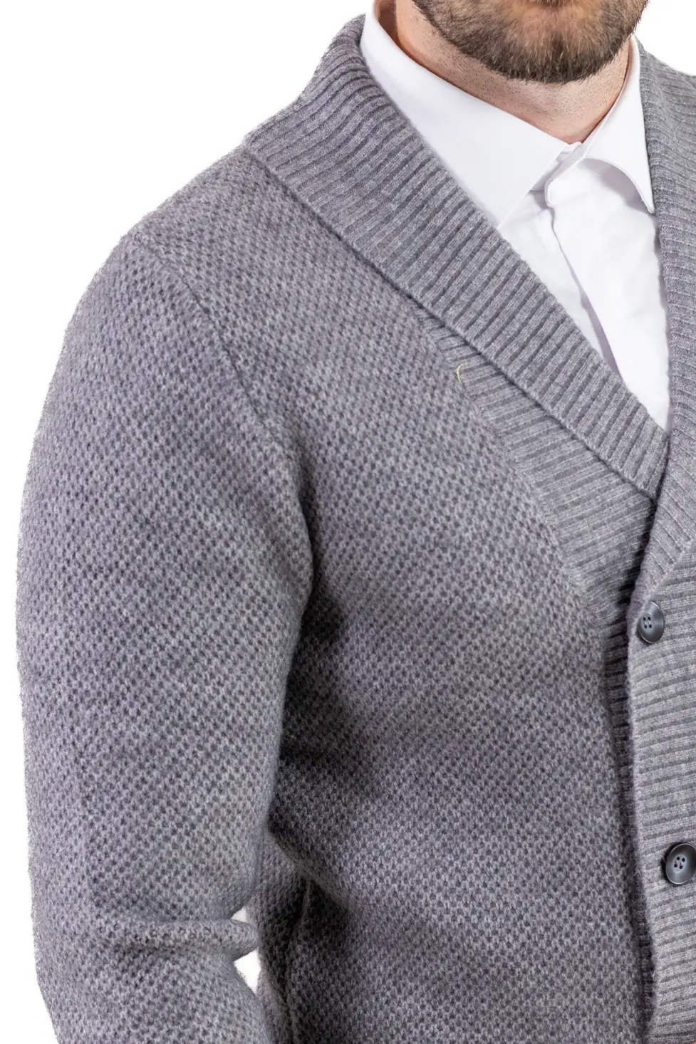 Cardigan gri bărbați elegant cu rever și nasturi [2]