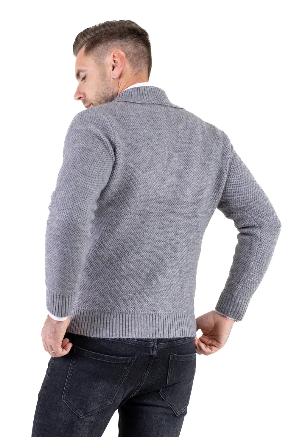 Cardigan gri bărbați elegant cu rever și nasturi [8]