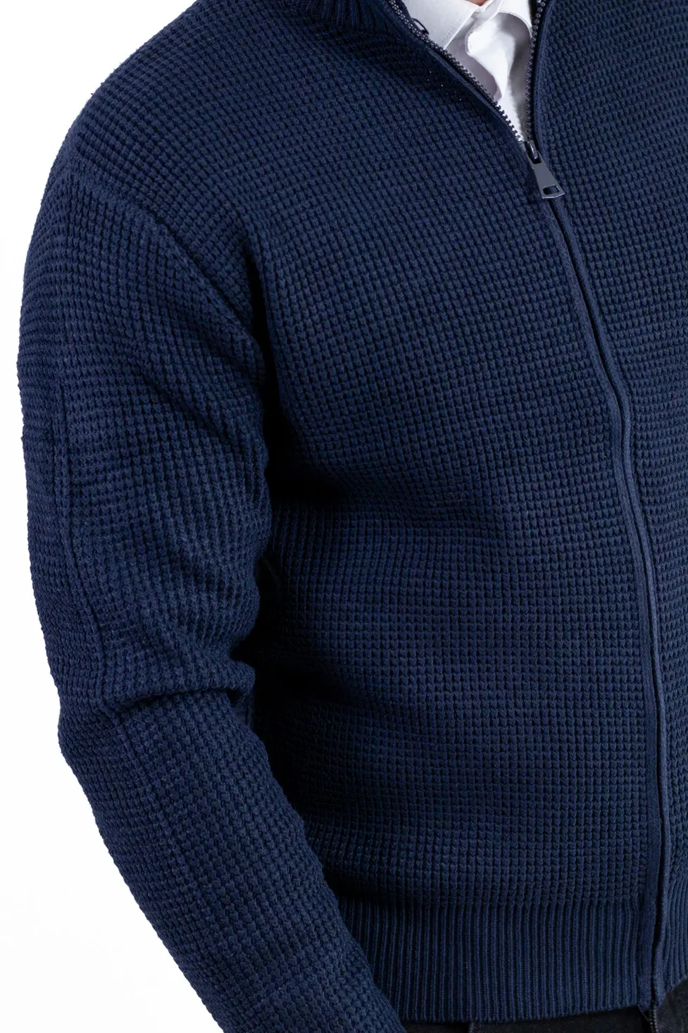 Cardigan bărbați bleumarin din tricot cu fermoar și guler semi-înalt [2]