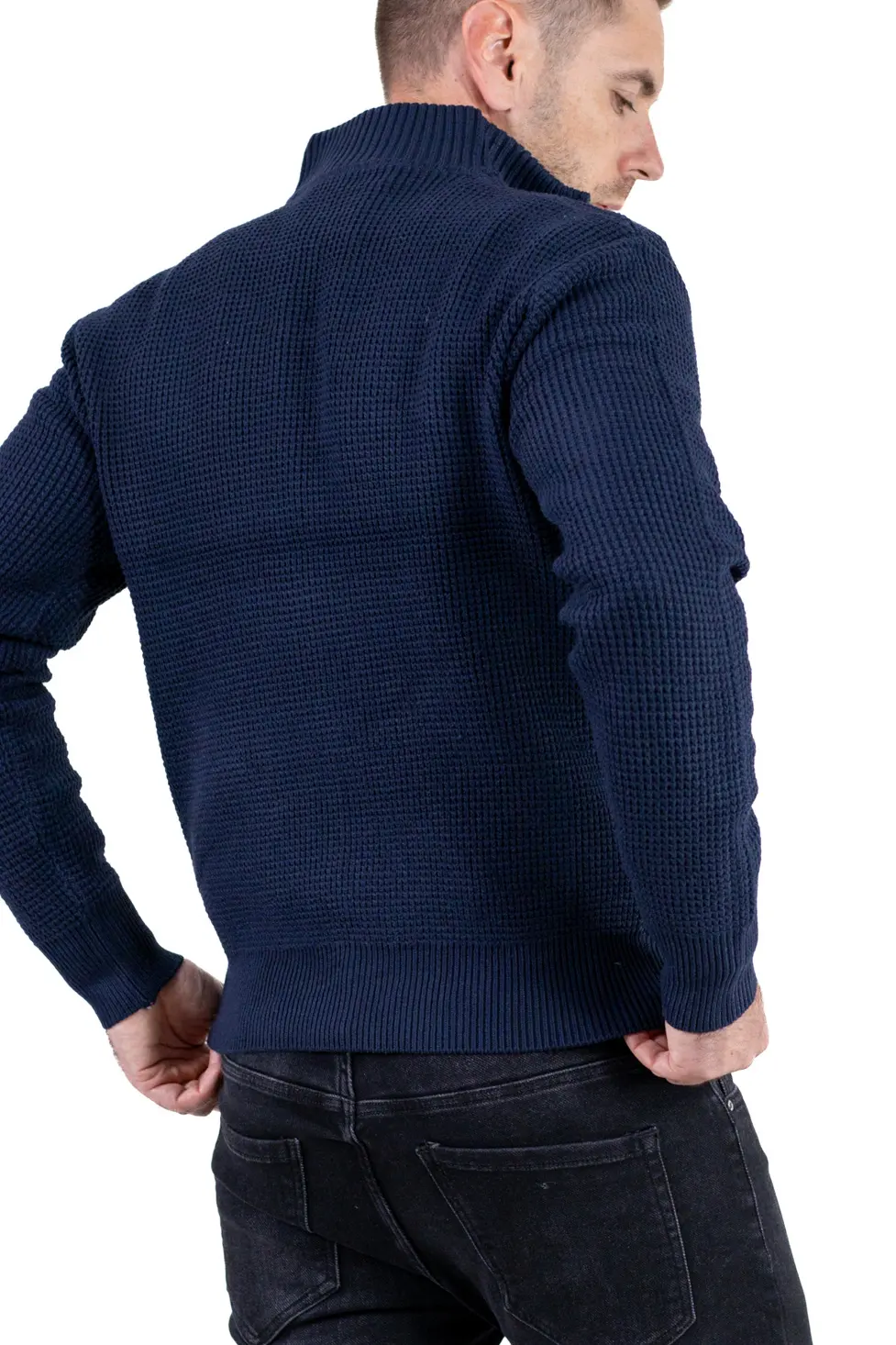 Cardigan bărbați bleumarin din tricot cu fermoar și guler semi-înalt [9]