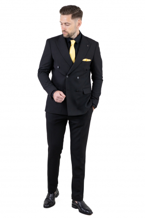 COSTUME - Costum negru elegant de vară cu doua randuri de nasturi
