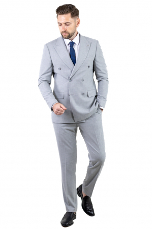 COSTUME - Costum gri elegant de vară cu doua randuri de nasturi