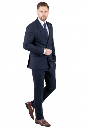 COSTUME - Costum bleumarin elegant de vară cu doua randuri de nasturi