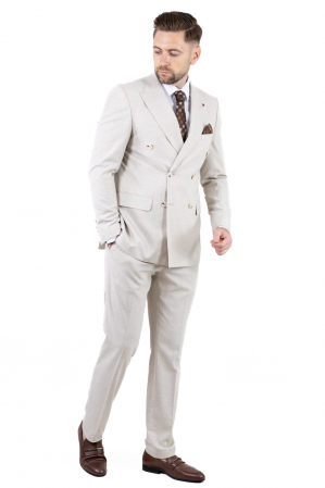 Costum bej elegant de vară cu doua randuri de nasturi [1]