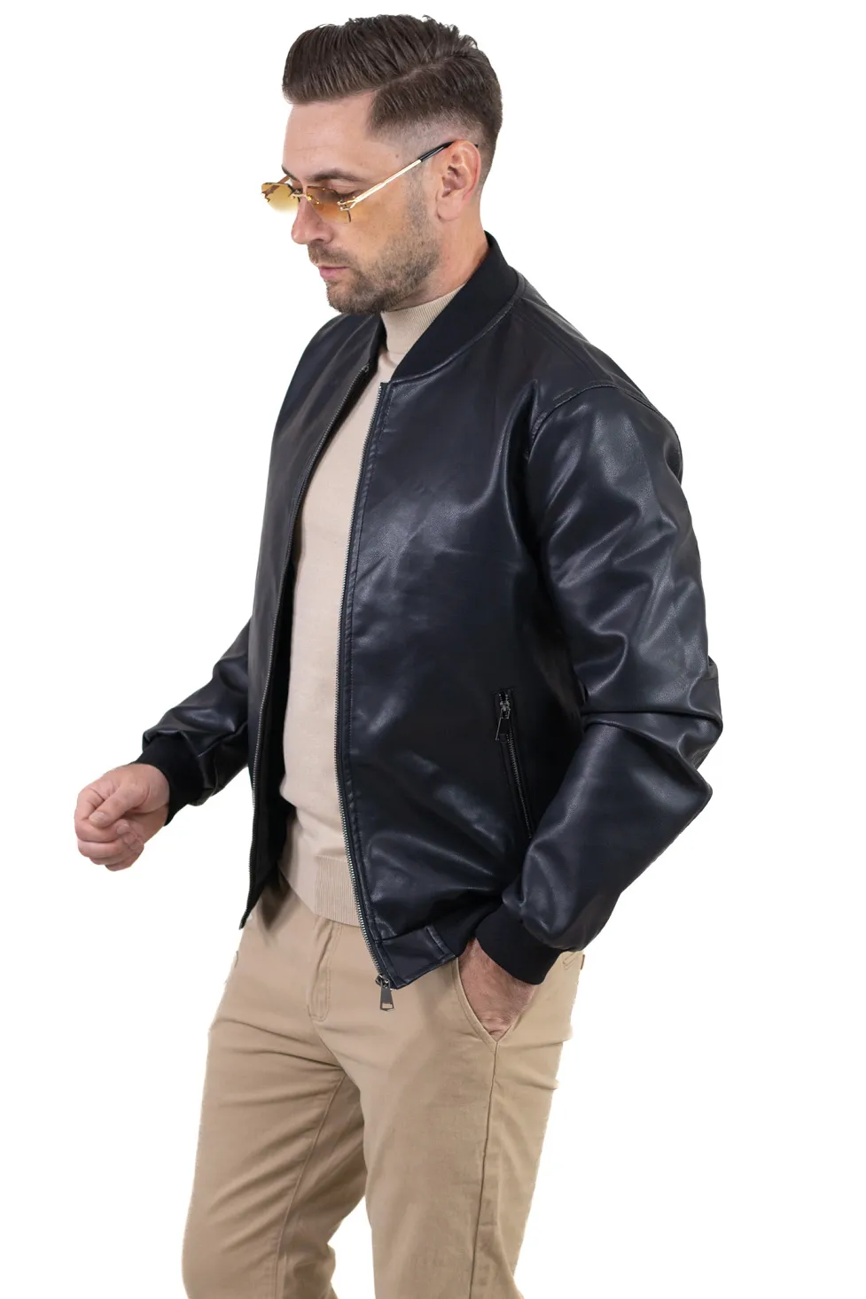 Geaca barbati bomber din piele ecologica neagră [1]