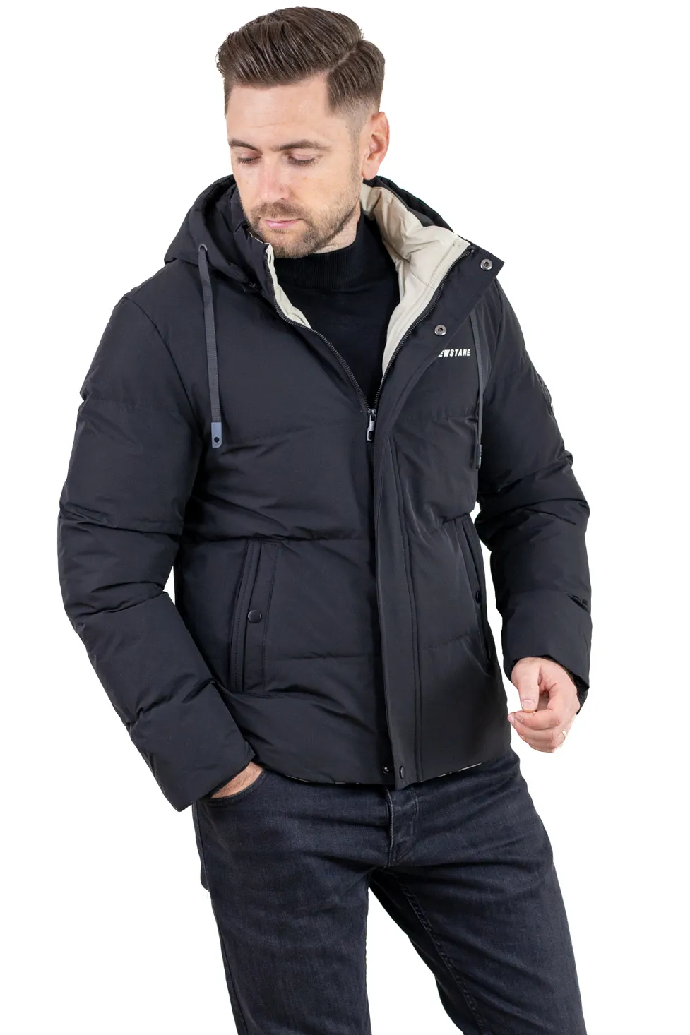 Geci de iarna - Geaca neagra scurta de iarna impermeabilă bărbați